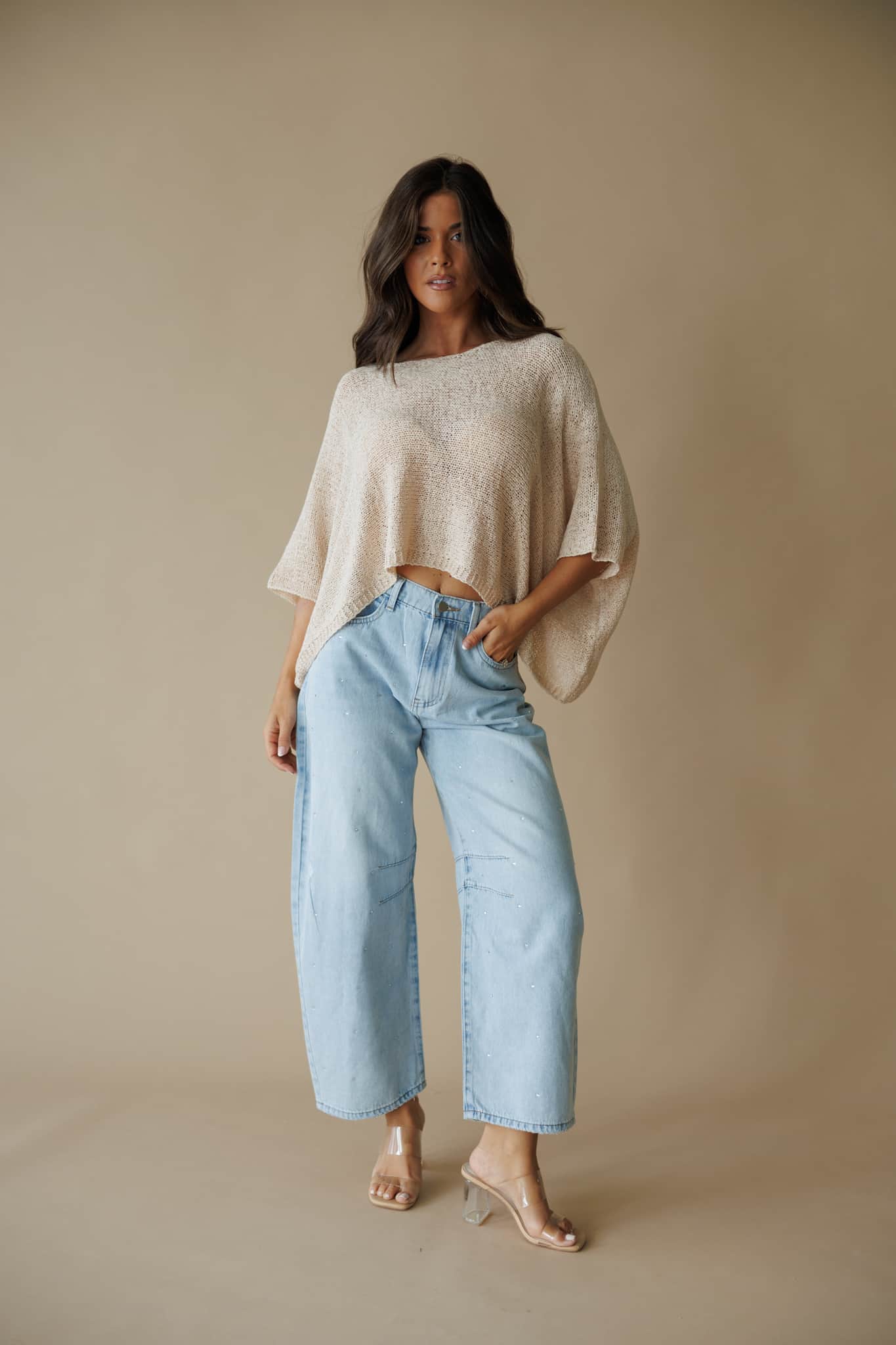 Rhinestoned Barrel Jeans