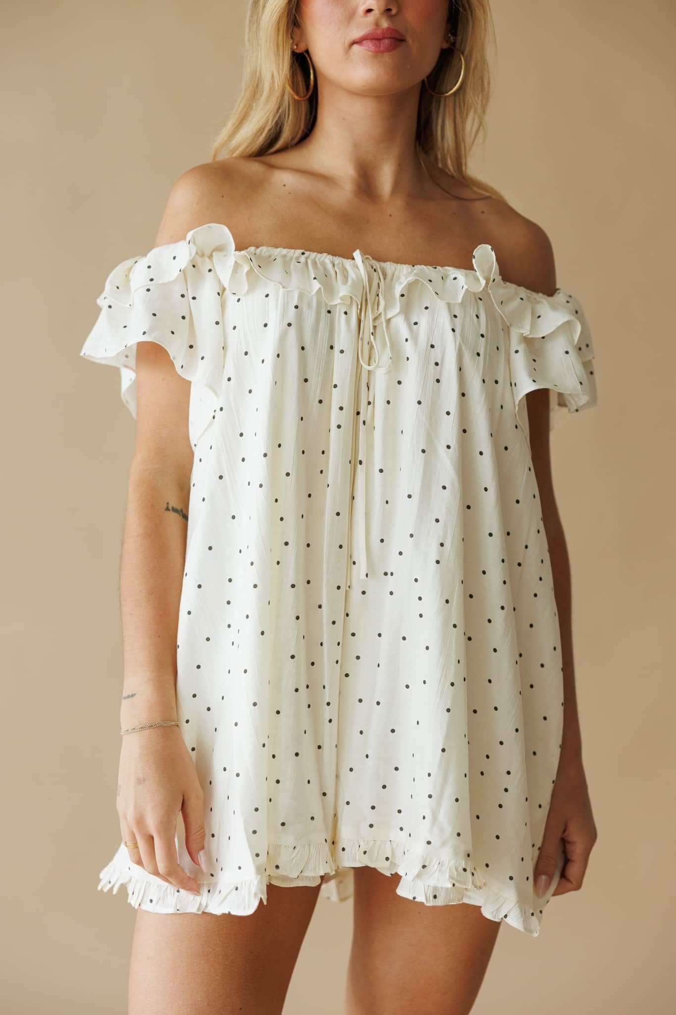 Ivory Polka Dot Babydoll Romper