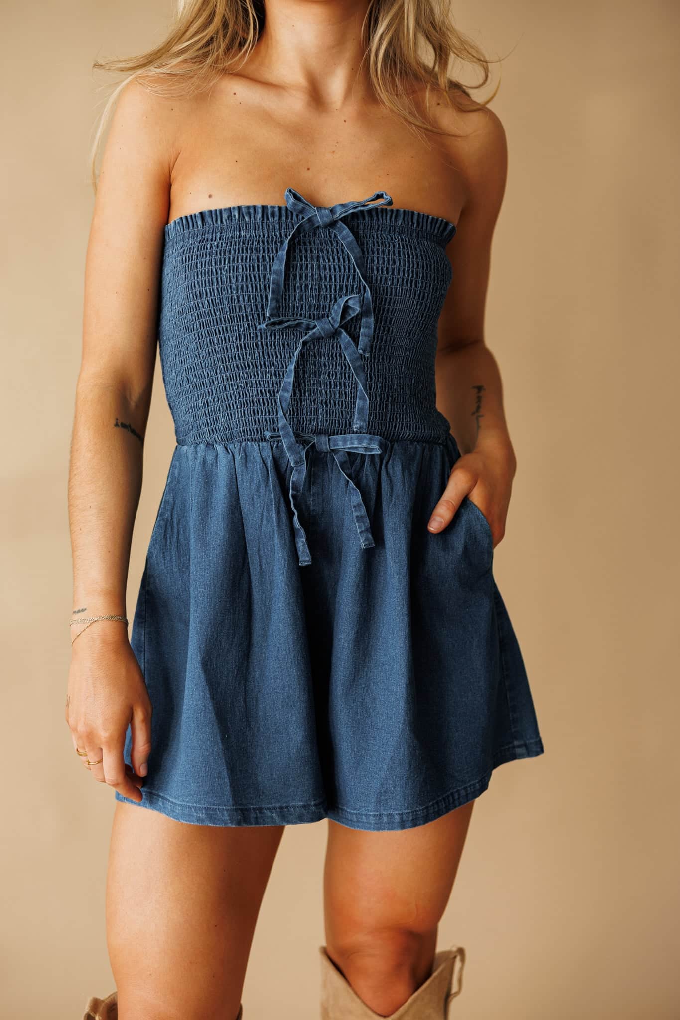 [Pre-Order!] Bow Moment Denim Romper