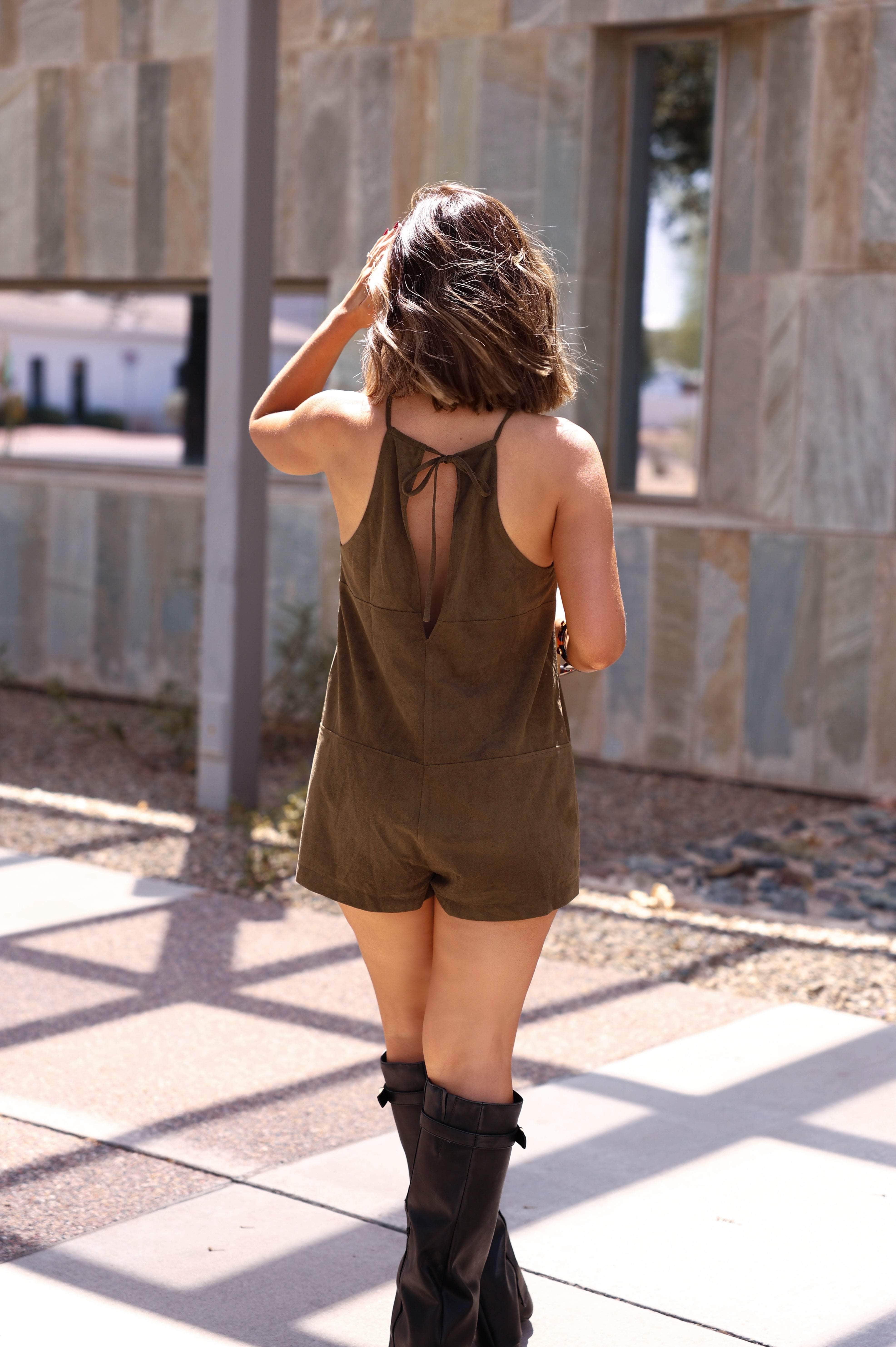 Olive Suede Keyhole Romper