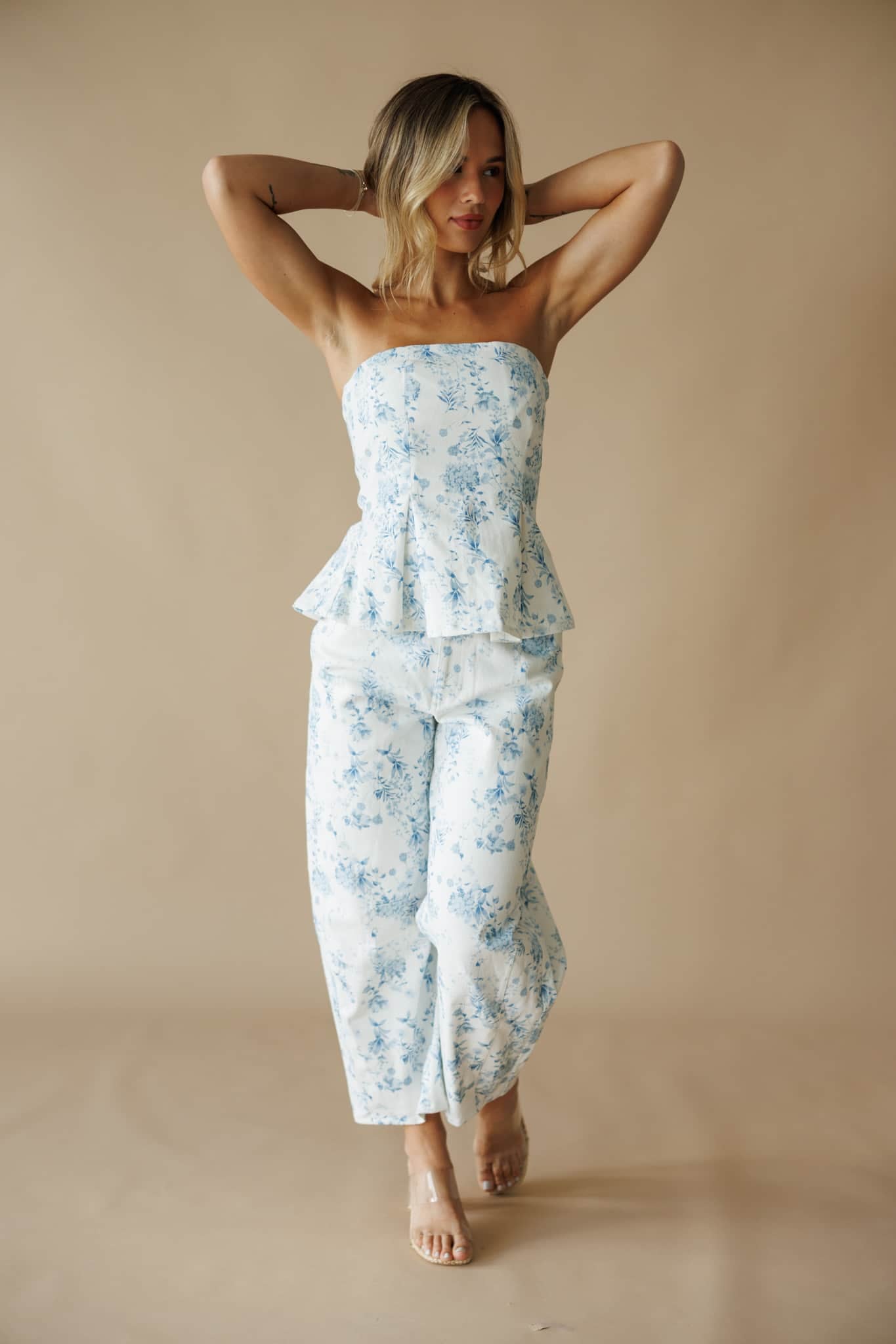 White Floral Strapless Top