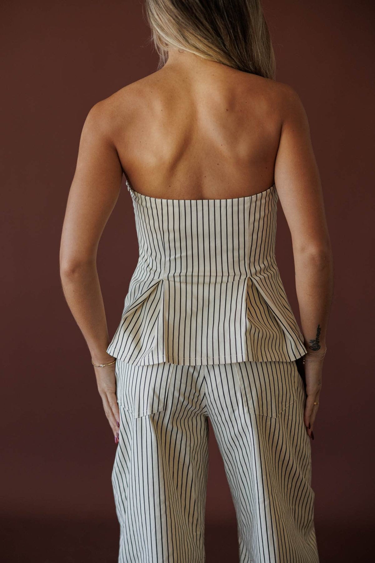 Boardwalk Stripe Tube Top, in cream, back view of the strapless top