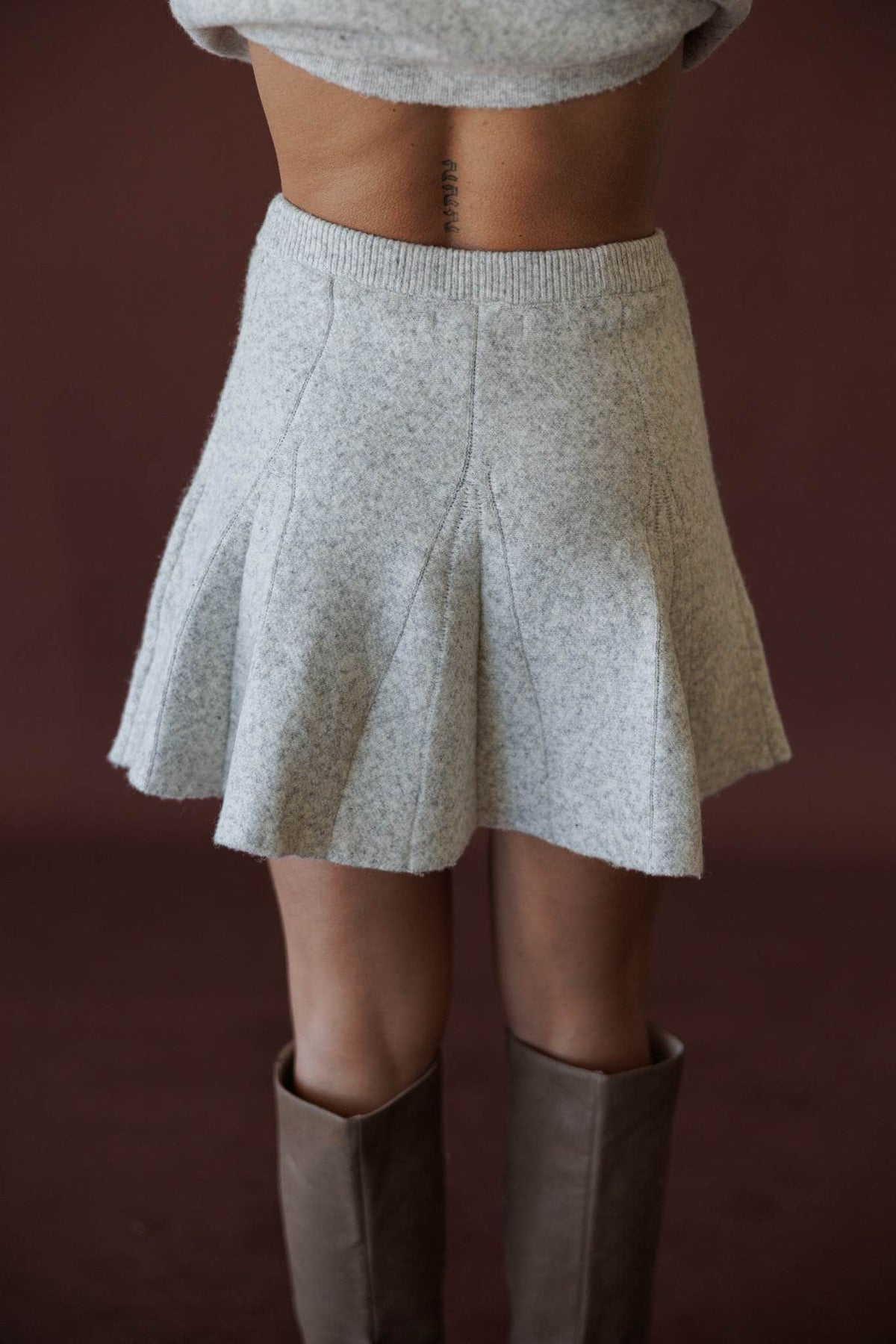 Cozied Up Flare Knit Skirt, in oatmeal, front view of the circle hem