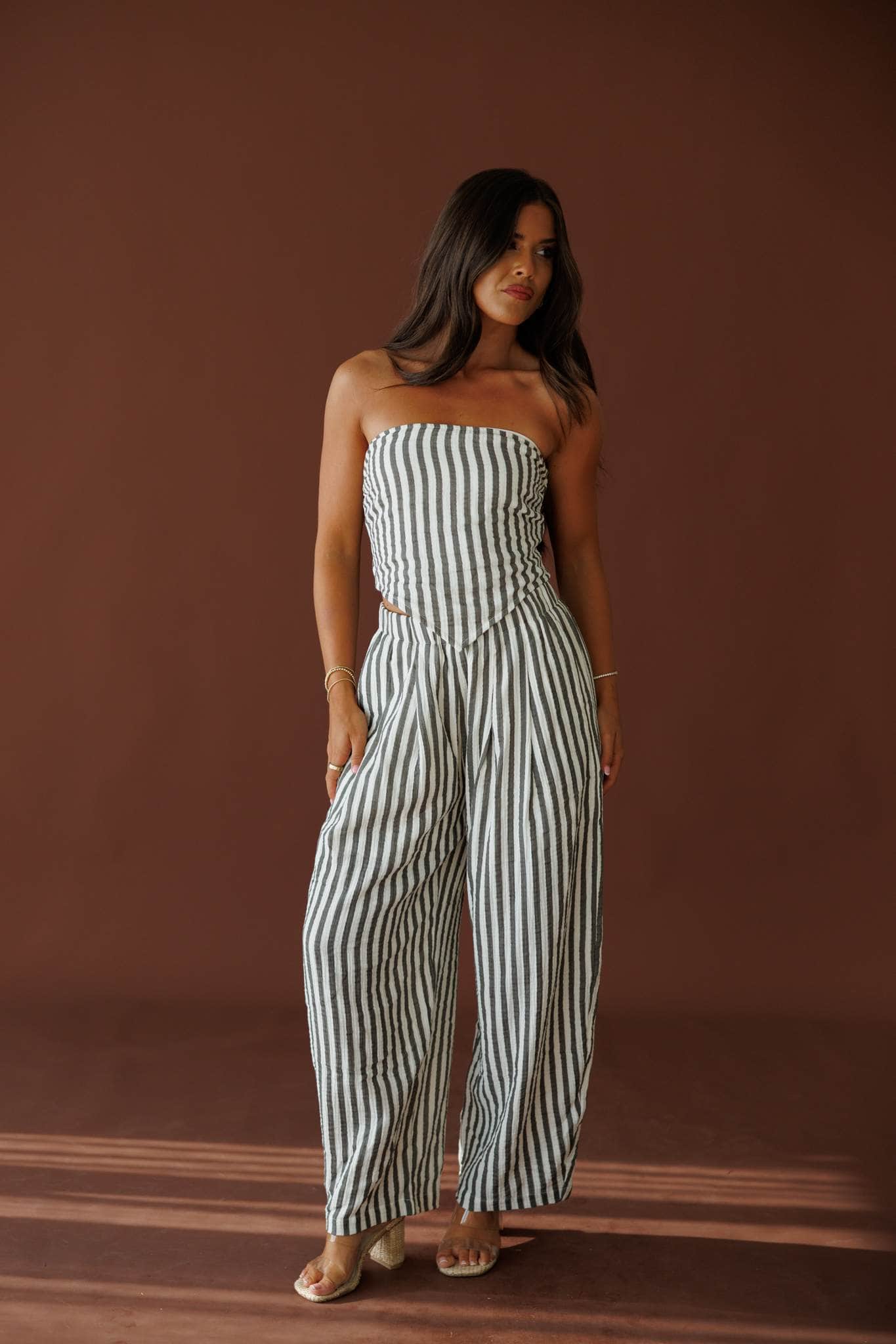 Social Calendar Striped Barrel Pants