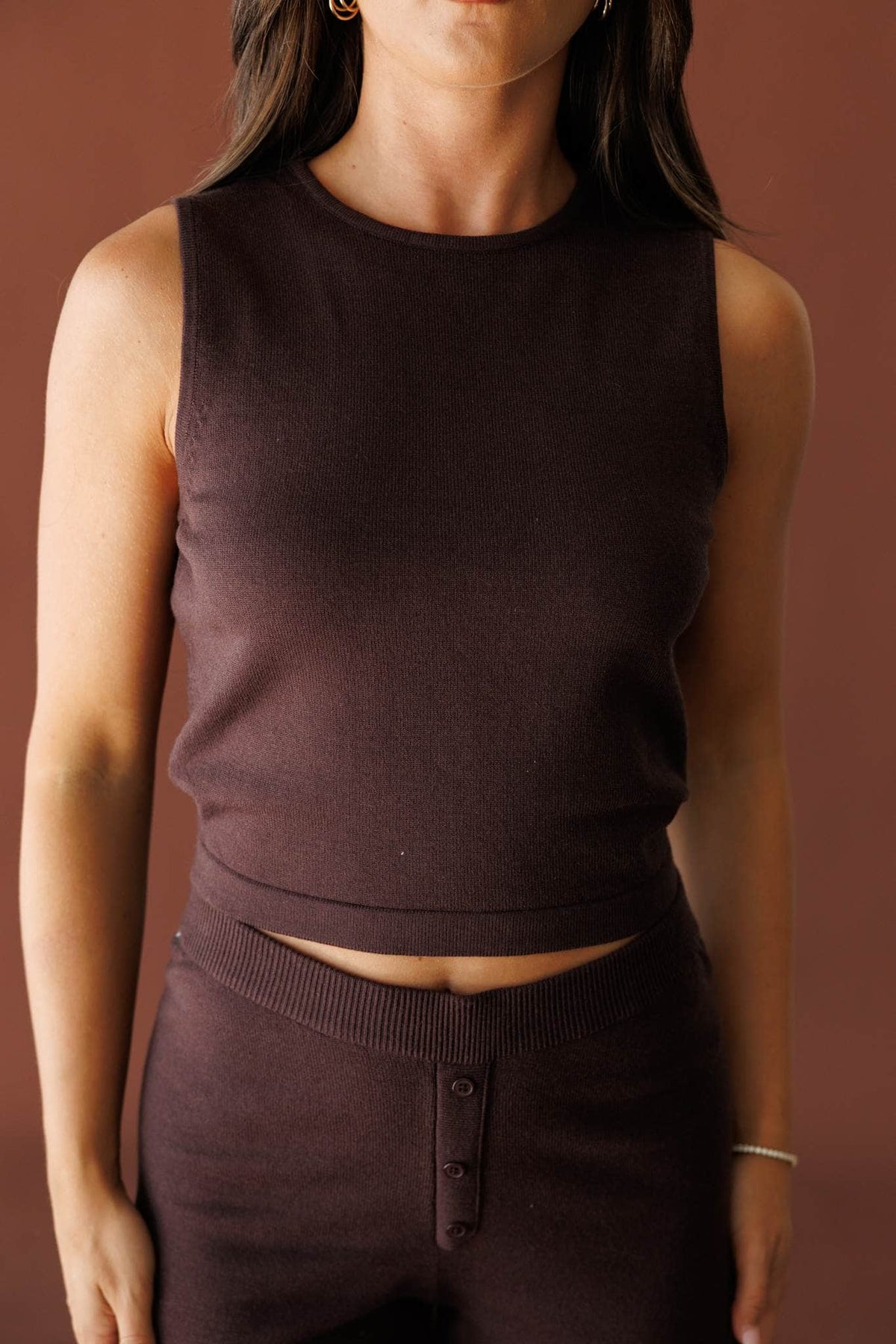 Brown knit sleeveless tank