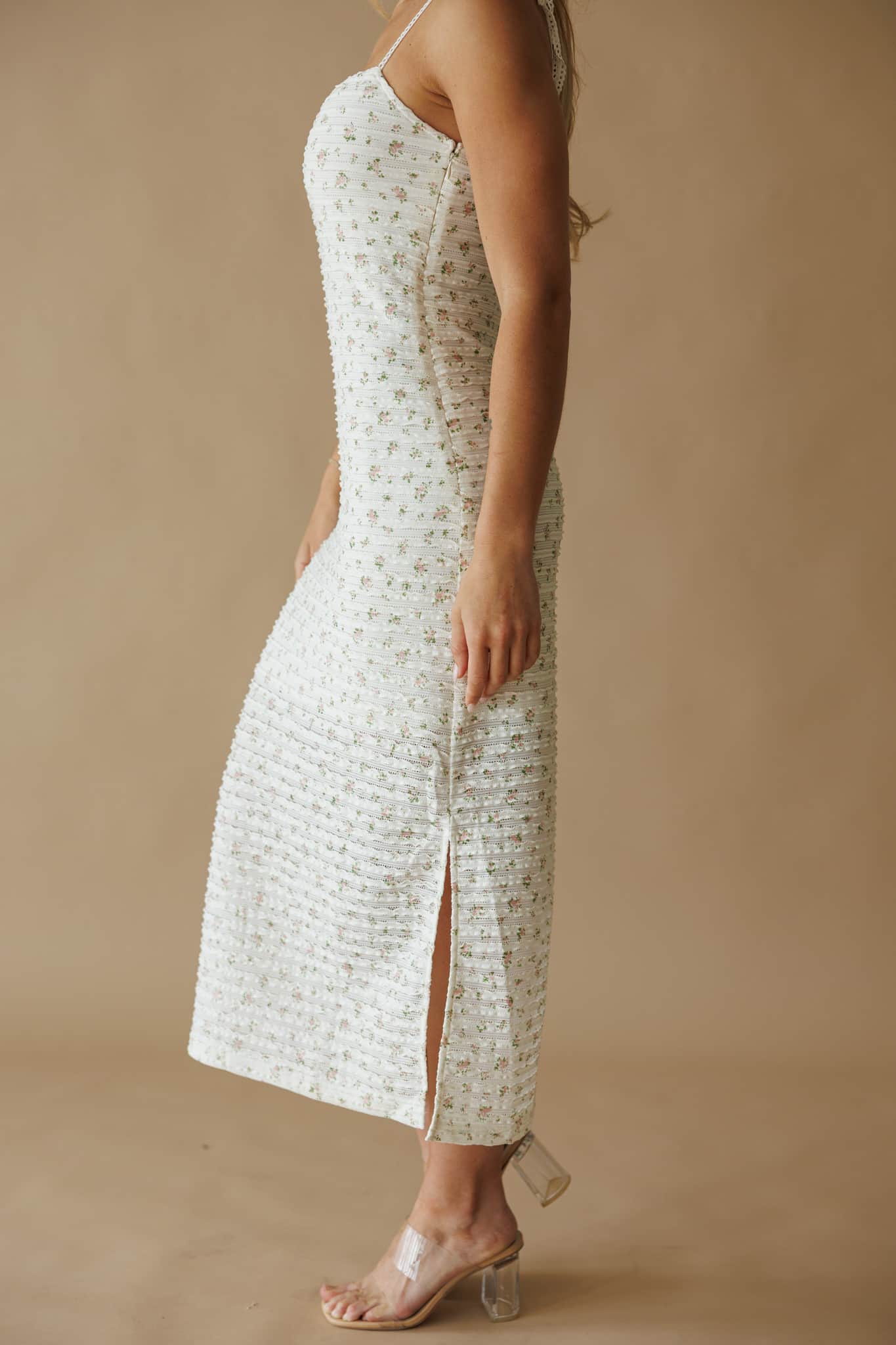 Haizel Floral Print Lace Midi Dress