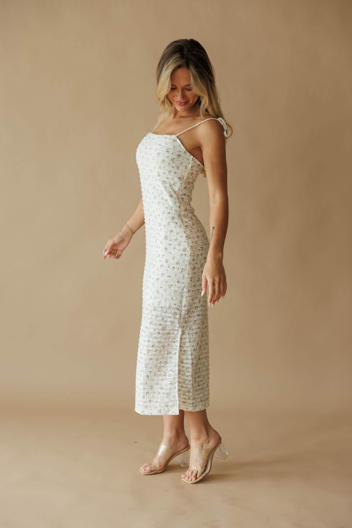 Haizel Floral Print Lace Midi Dress