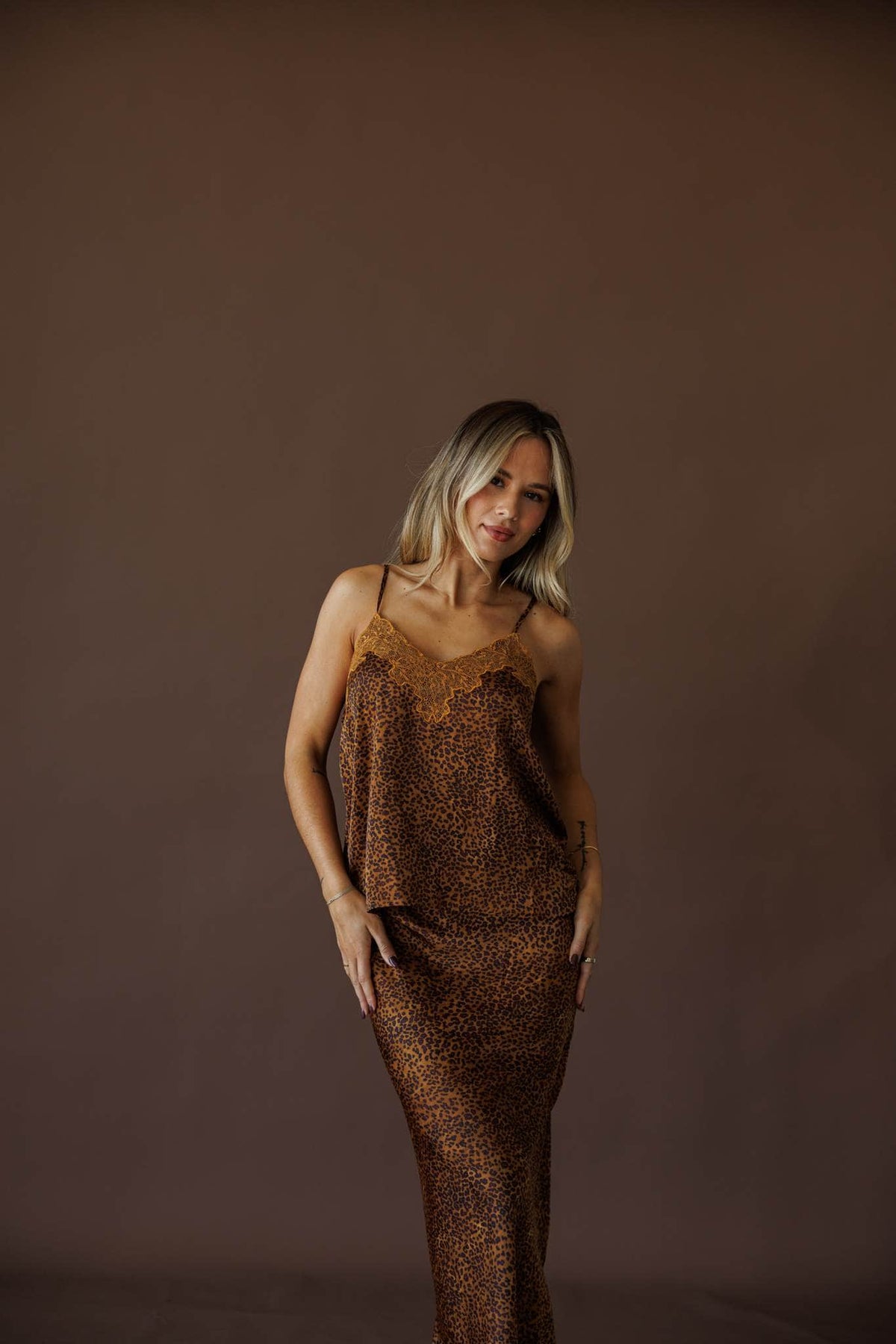 Cheetah print cami top, front view