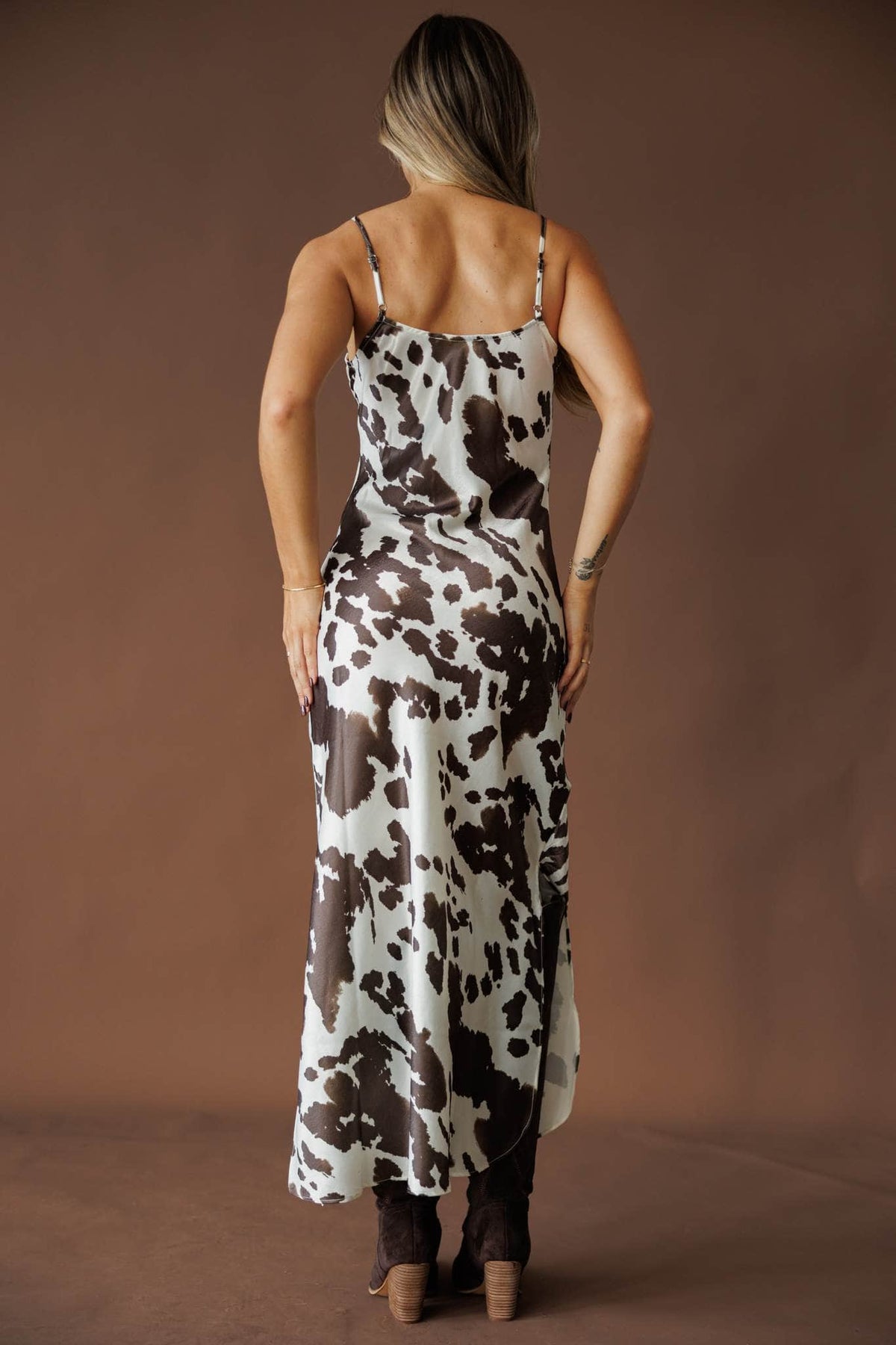 Cow print maxi slip dress