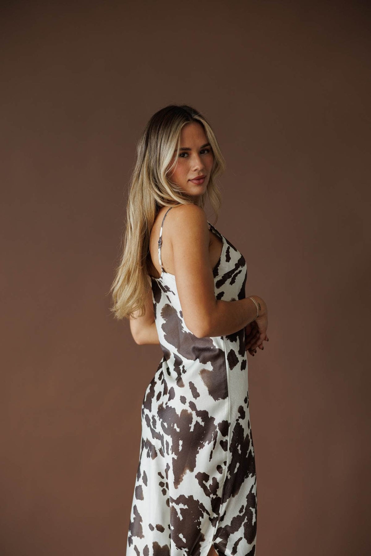 Cow print maxi slip dress