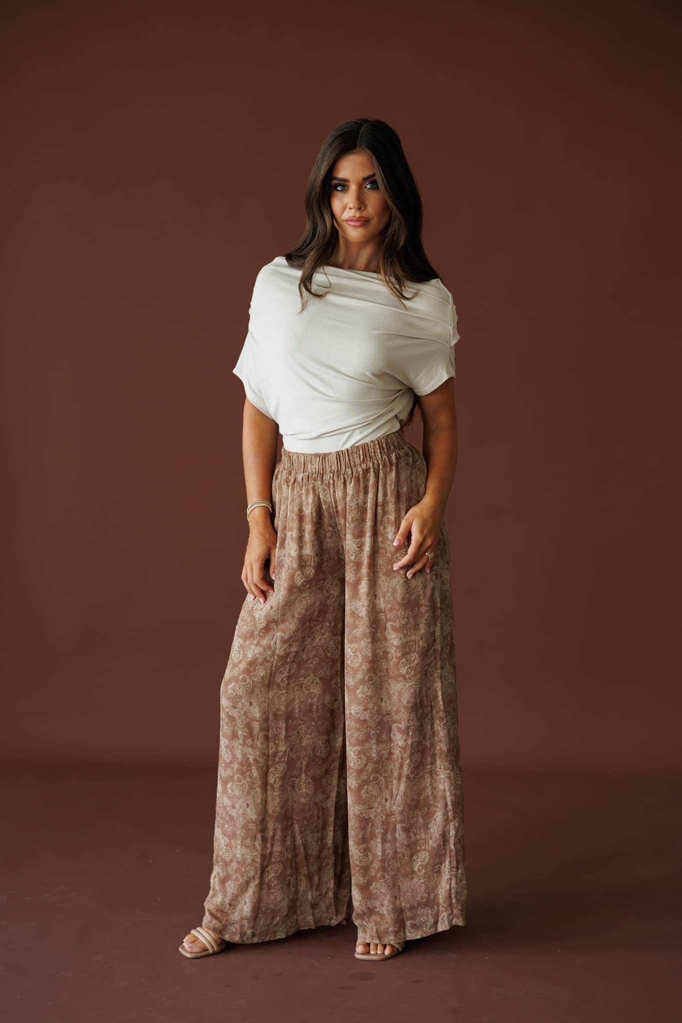 Taupe Paisley Wide Leg Pants