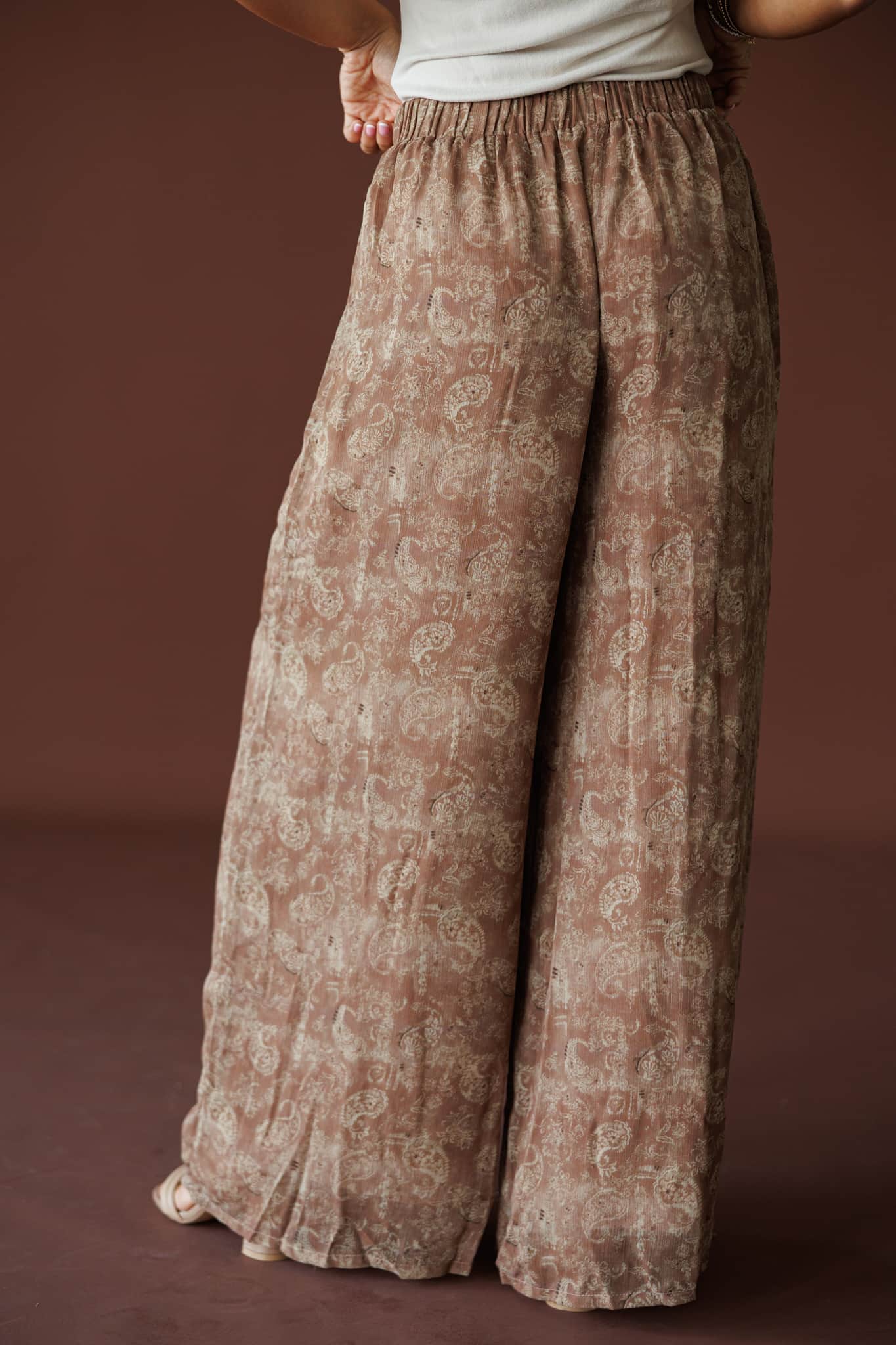 Taupe Paisley Wide Leg Pants