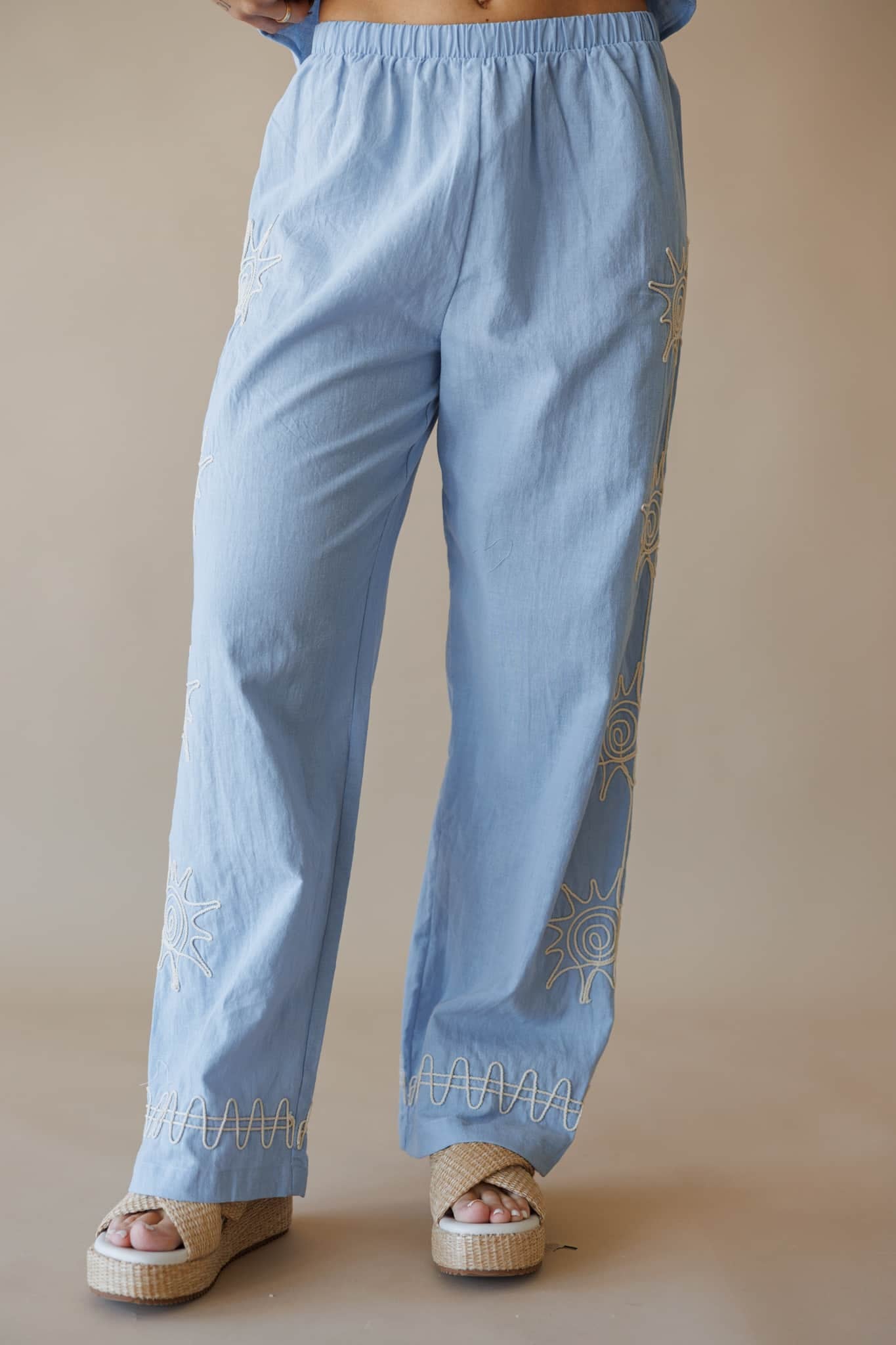 Seaside Sketch Embroidered Pants