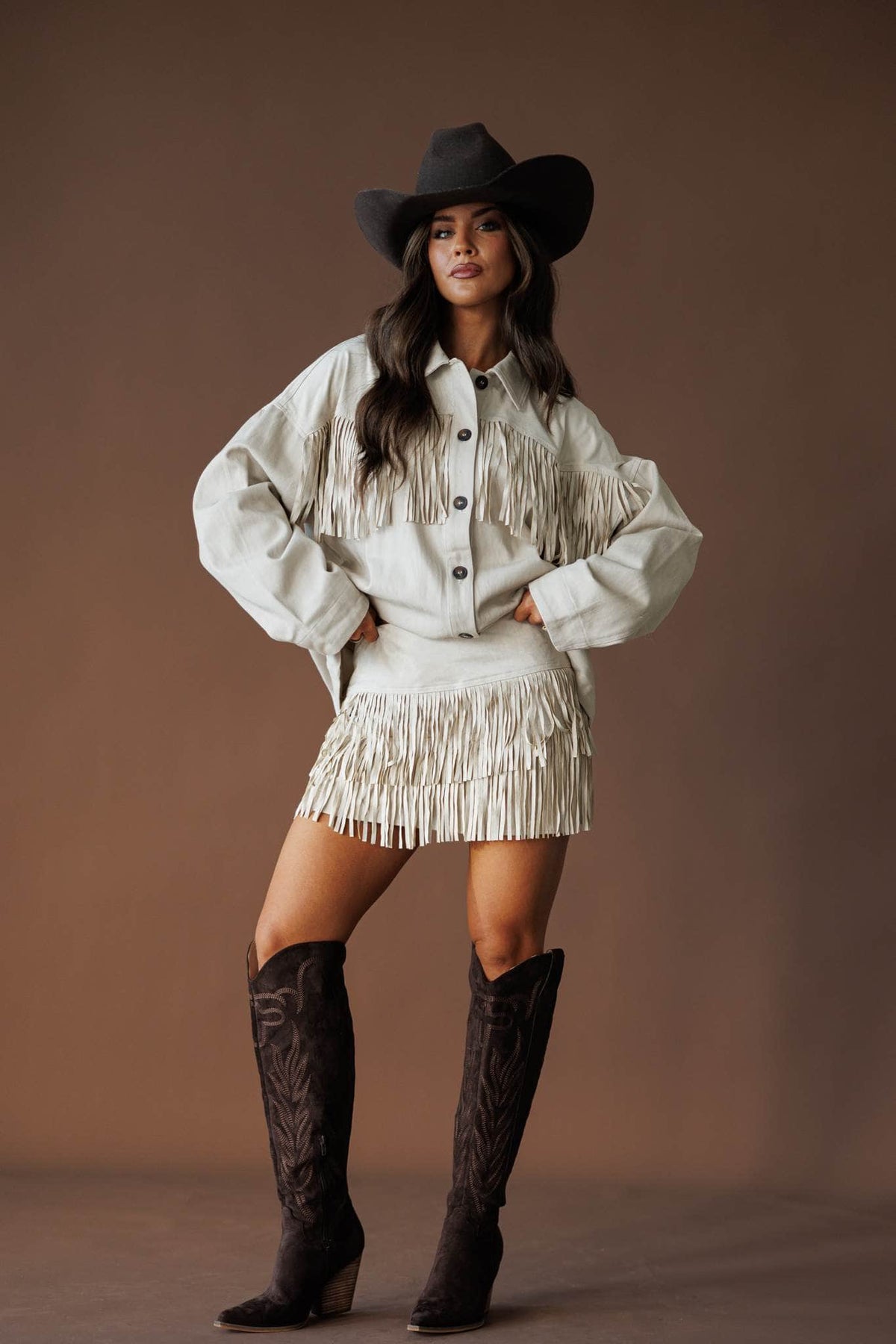 Oatmeal fringe mini skirt