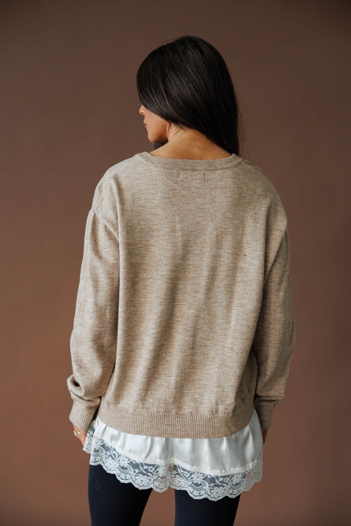 Lace layer V neck sweater