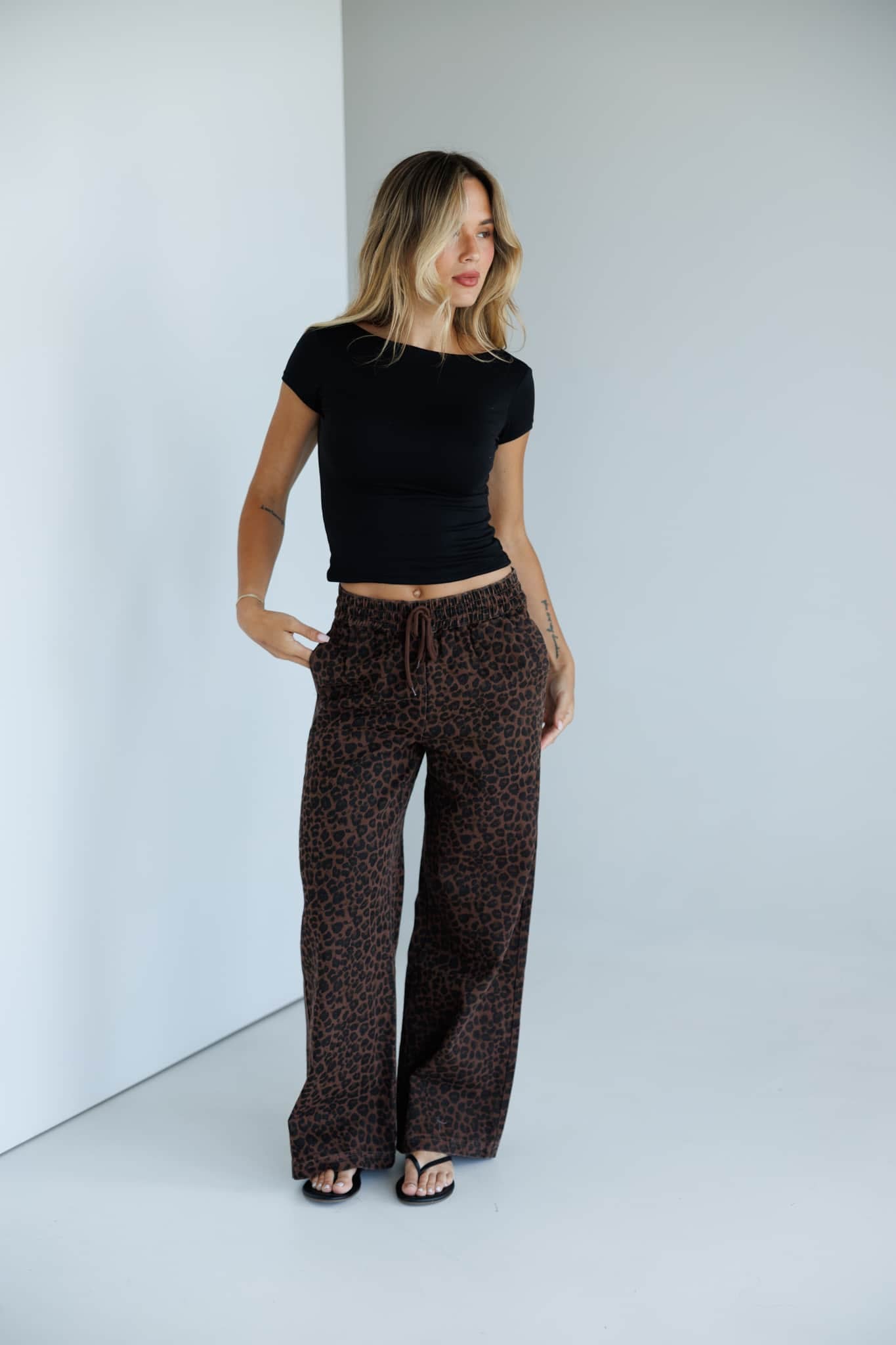 Leopard Print Denim Track Pants