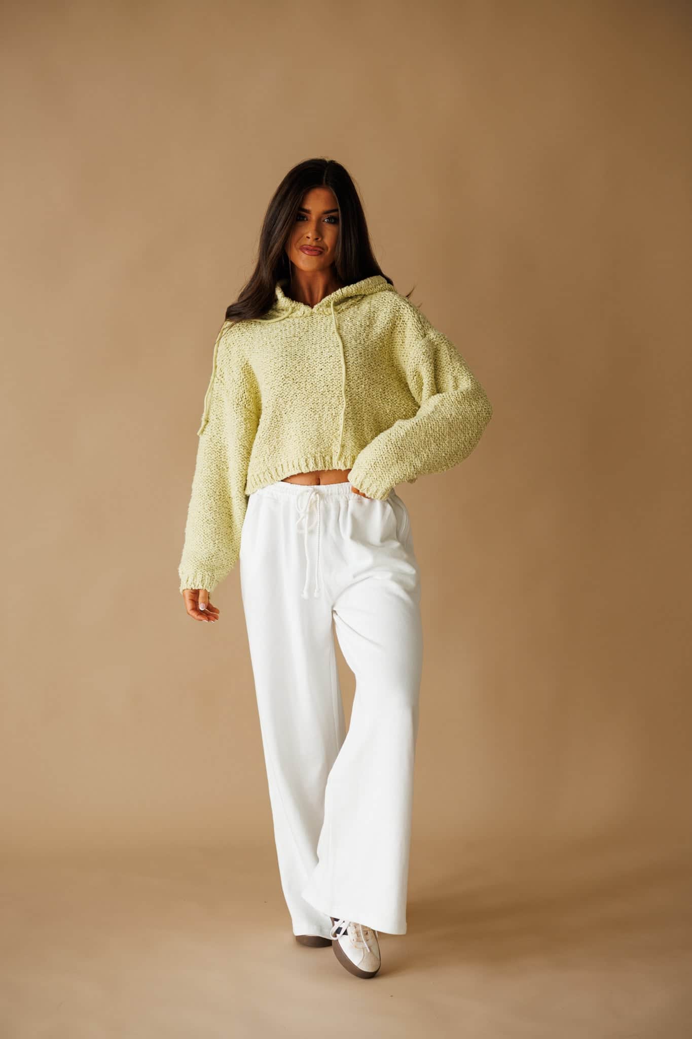 Lime Knit Pullover Hoodie