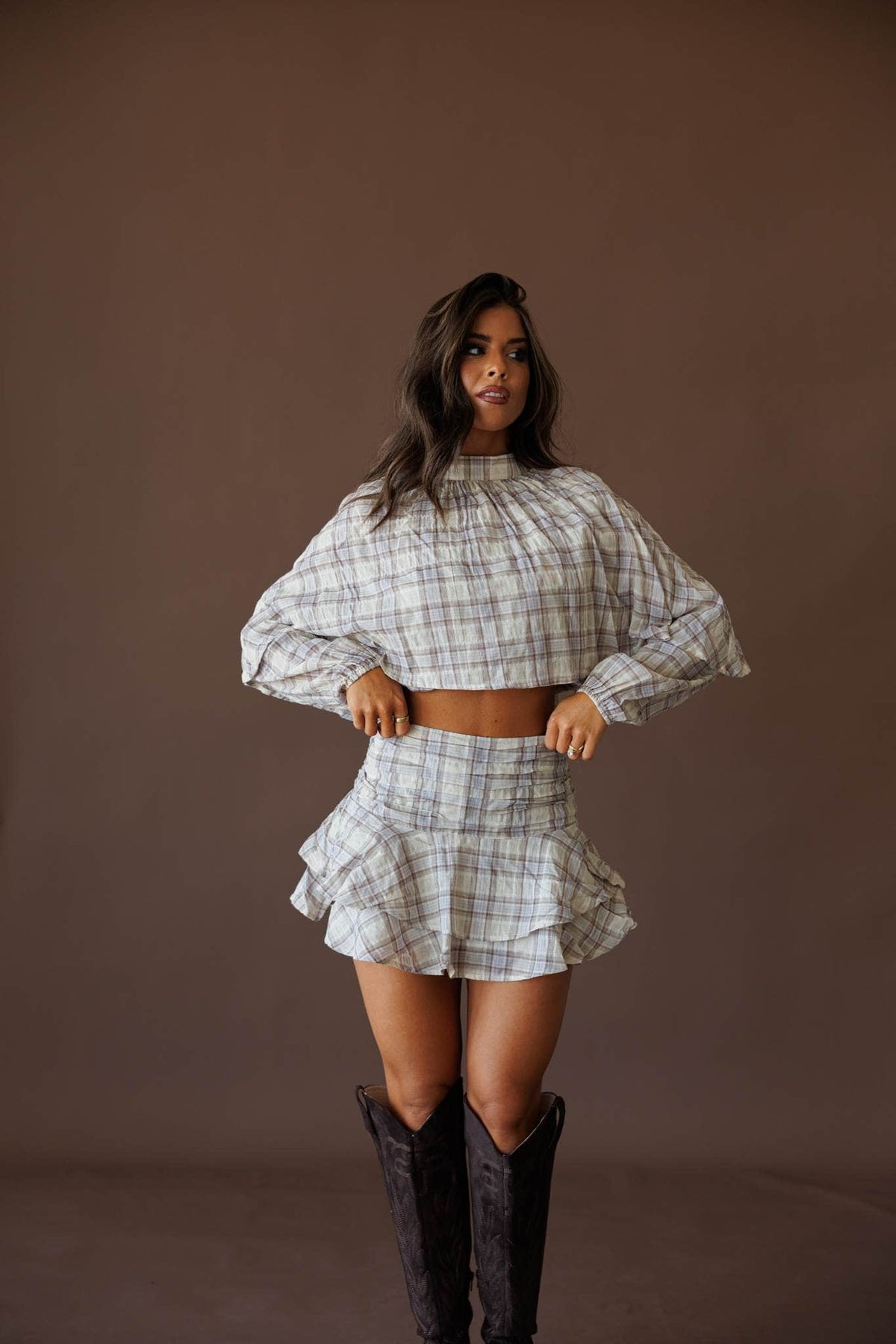 Plaid button up top