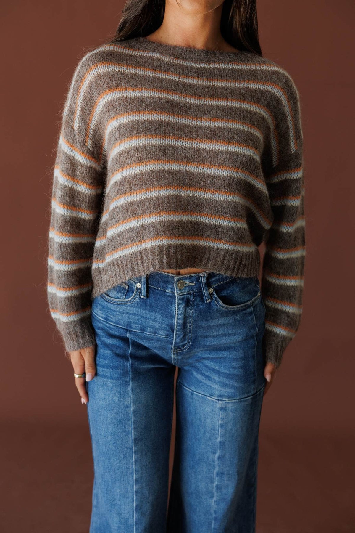 Mocha stripe knit sweater