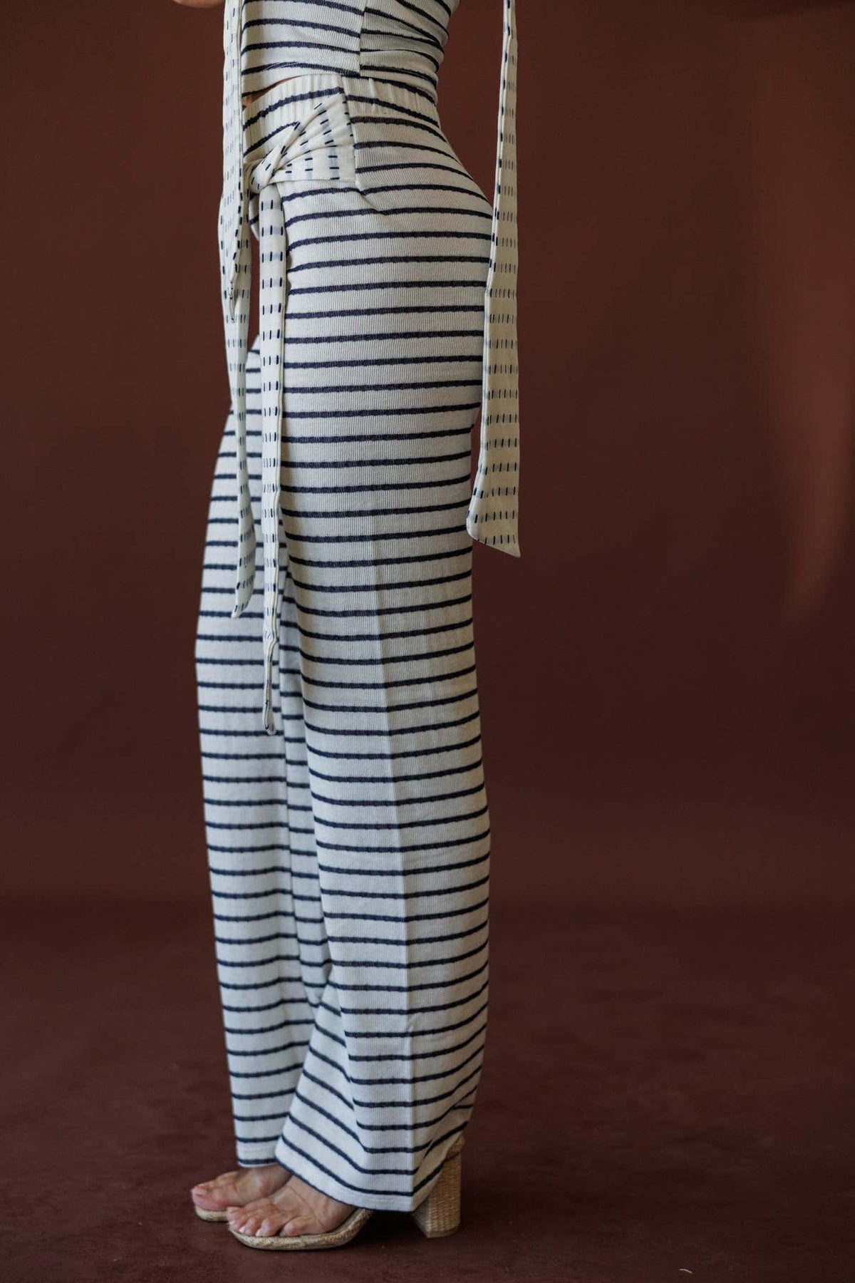 Striped Signal Knit Pants, side view of the wide leg