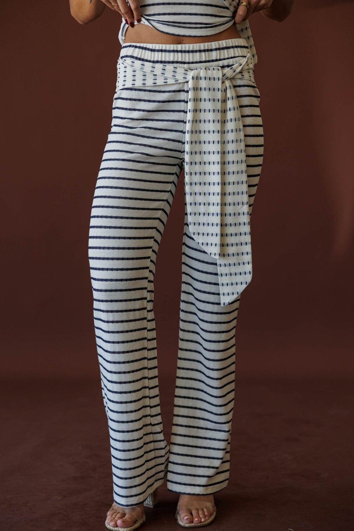 Striped Signal Knit Pants, front view of the striped knit with the matching top