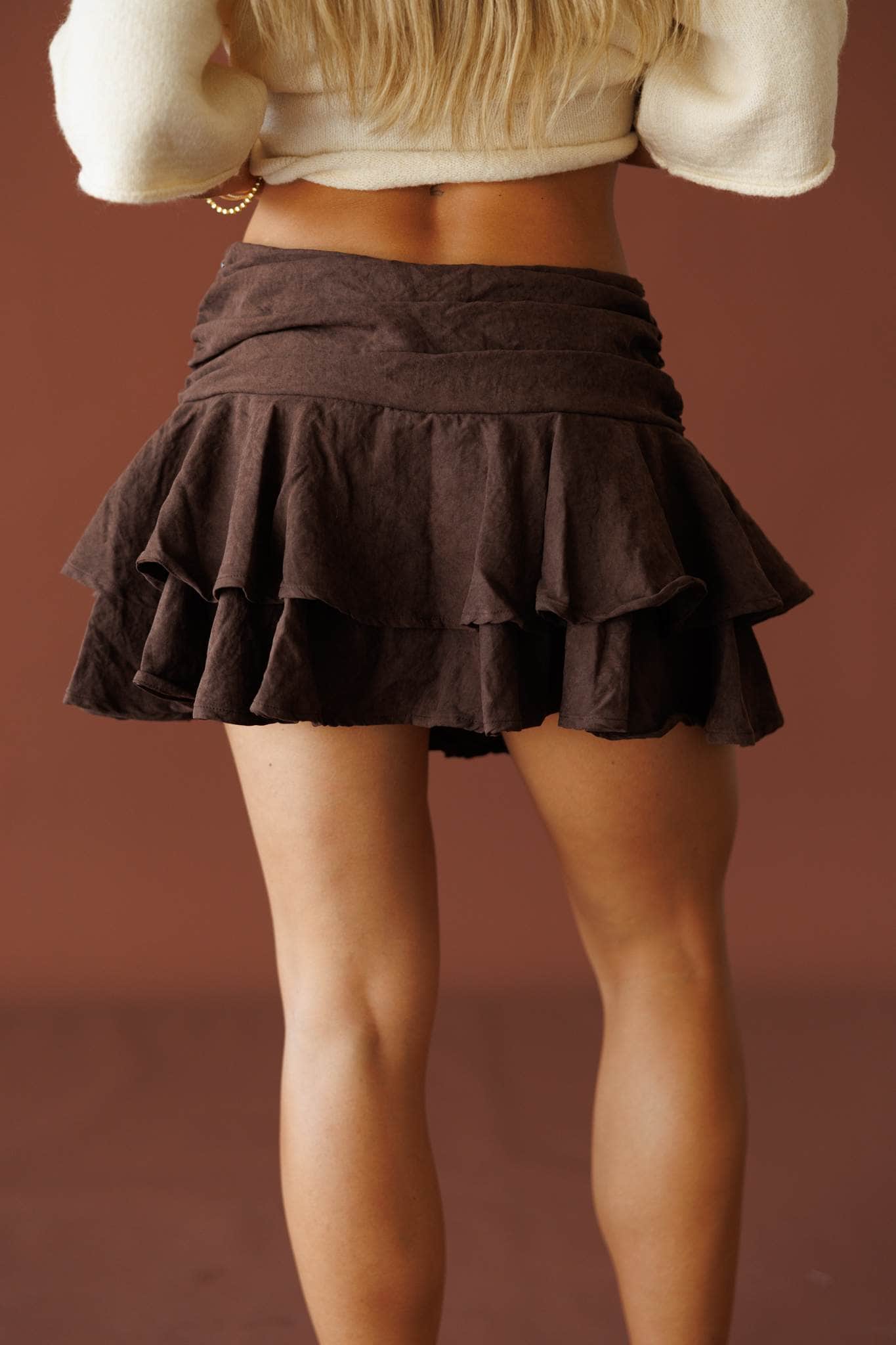 Brown Mid Waist Flare Skort