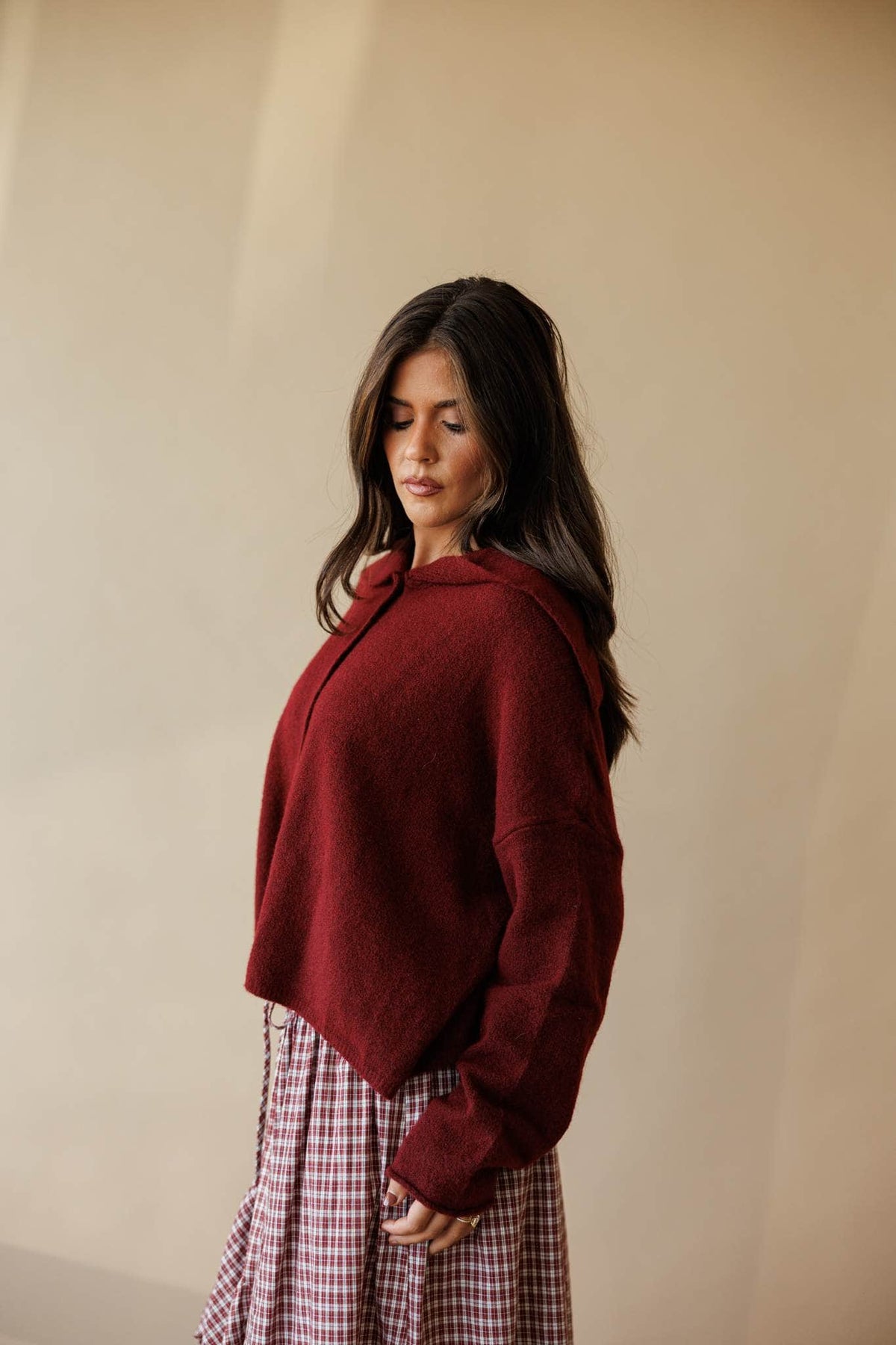Wine knit button front cardigan