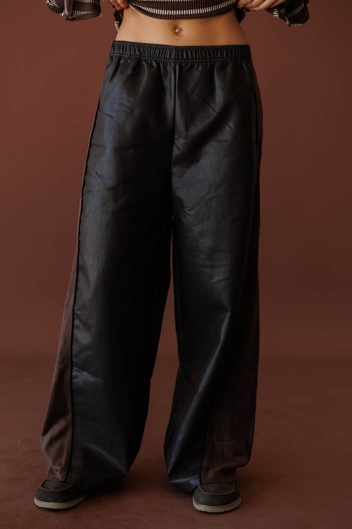 Expedition Suede Pants, in chocolate, front view of the suede finish