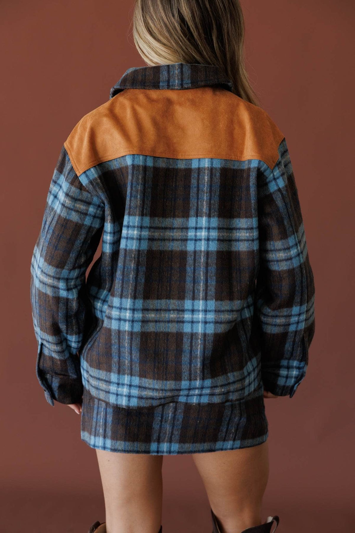 Blue plaid shirt jacket