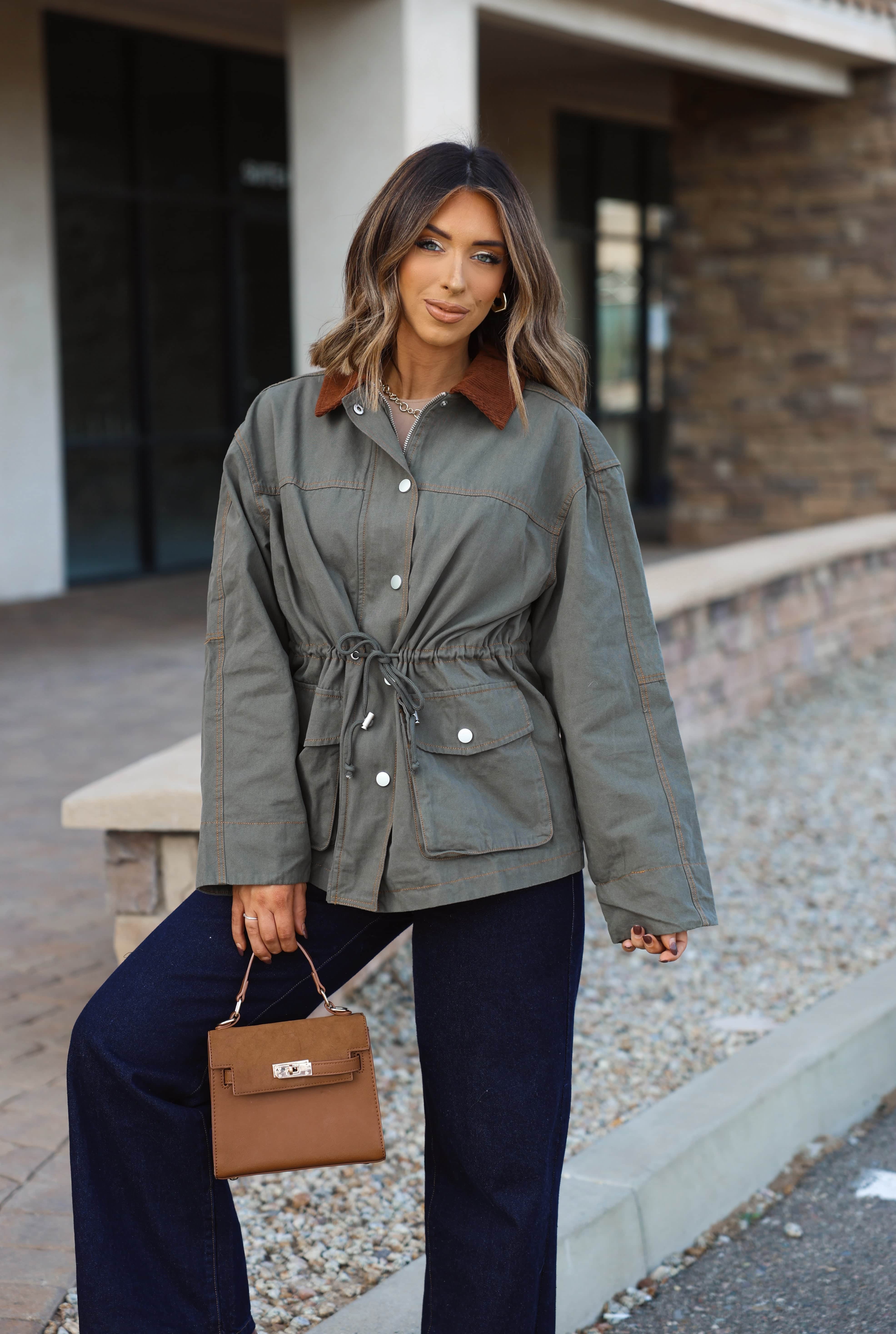 Olive Waist Tie Barn Jacket