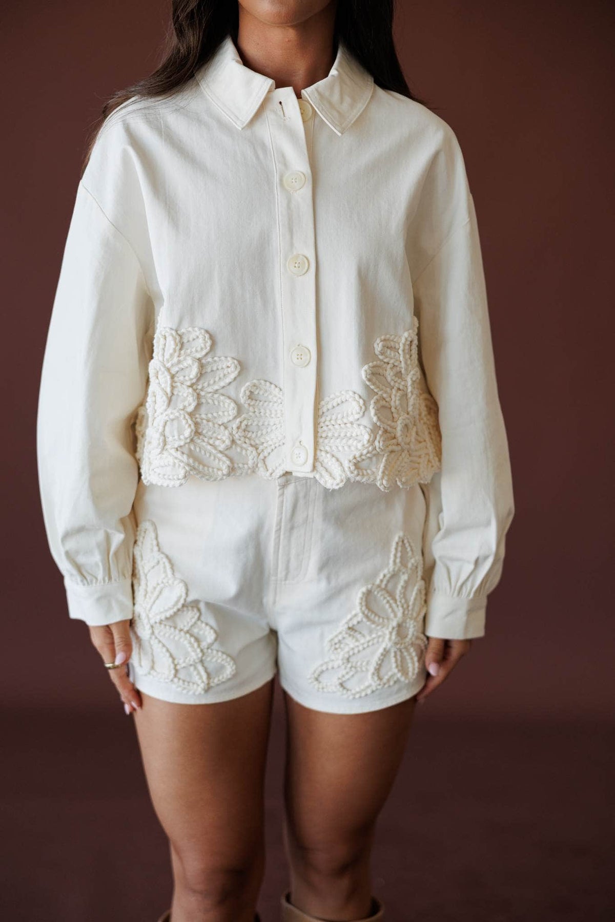 Wildflower Utility Shorts, in ecru, back view of the shorts and pocket detail