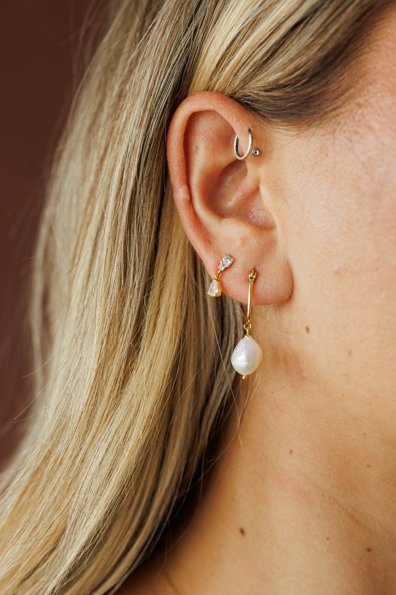 Pearl Huggie Hoops