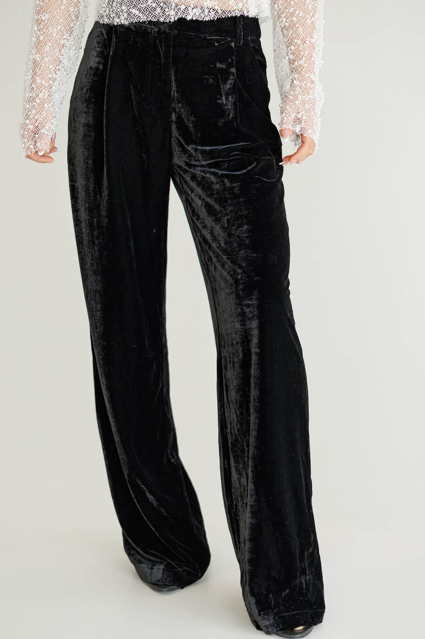 Black Straight Leg Velvet Pants