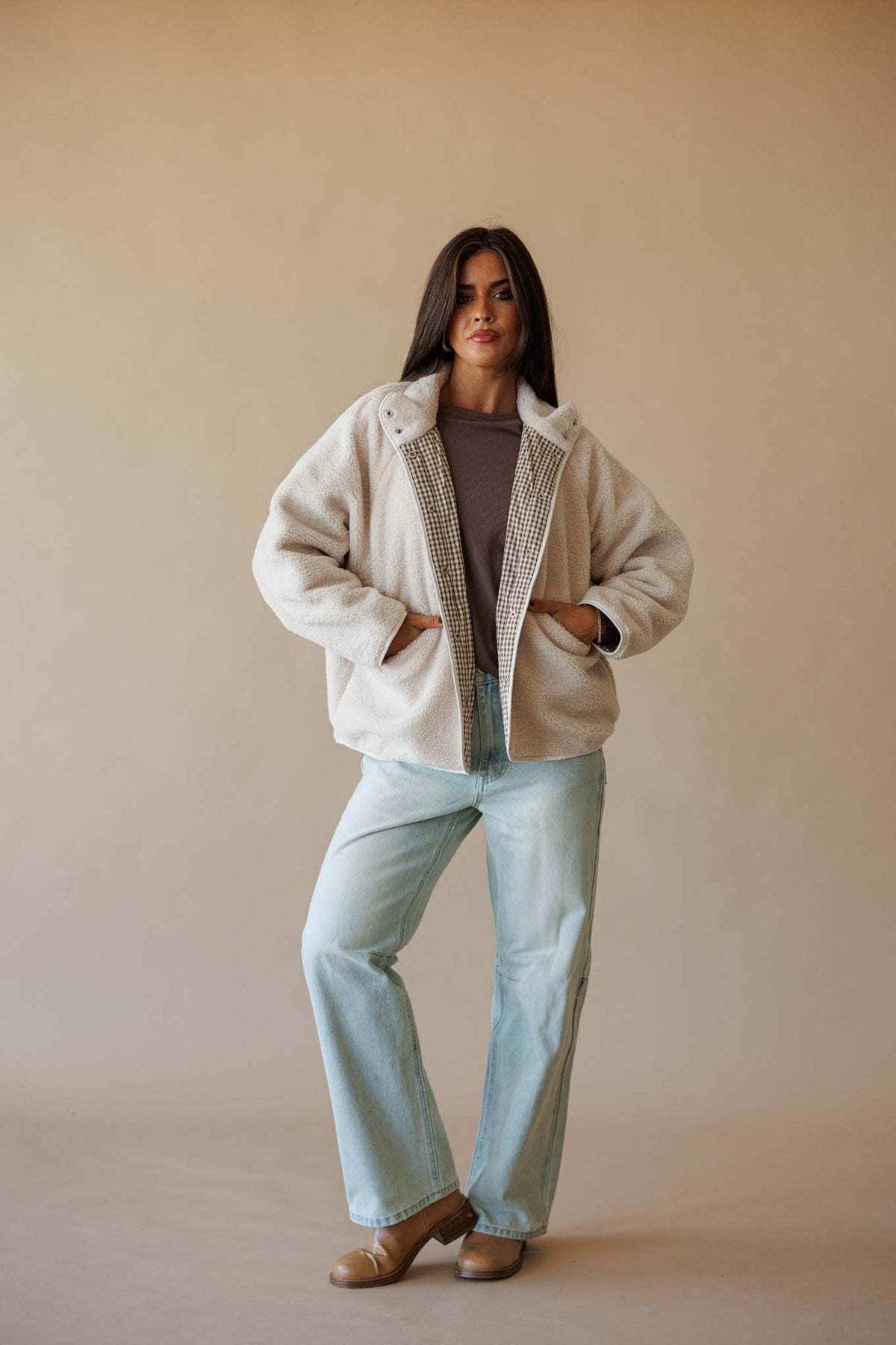 Cream sherpa reversible jacket