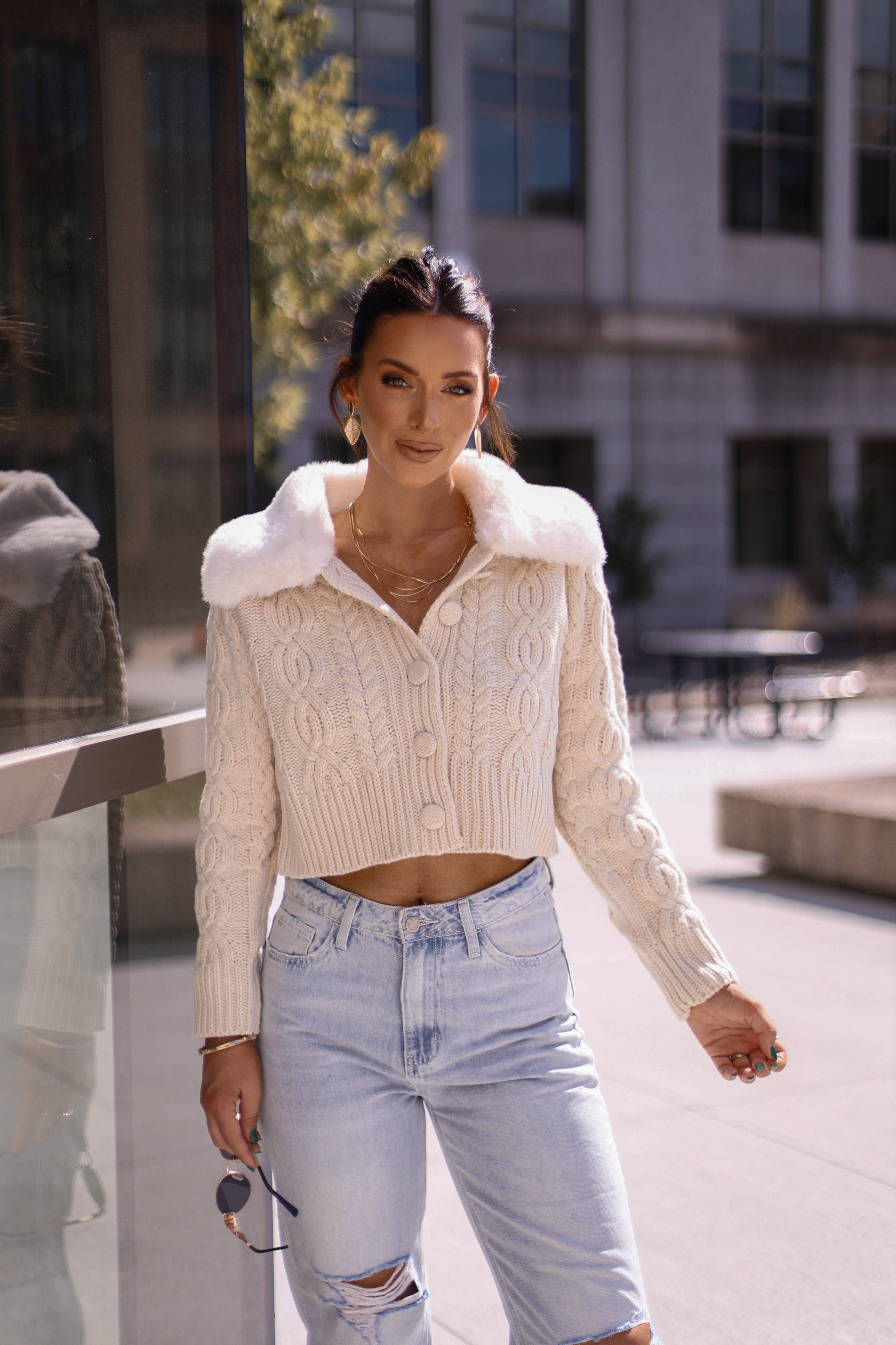 s1696t  cropped cardigan w/ faux fur collar Sofie The Label