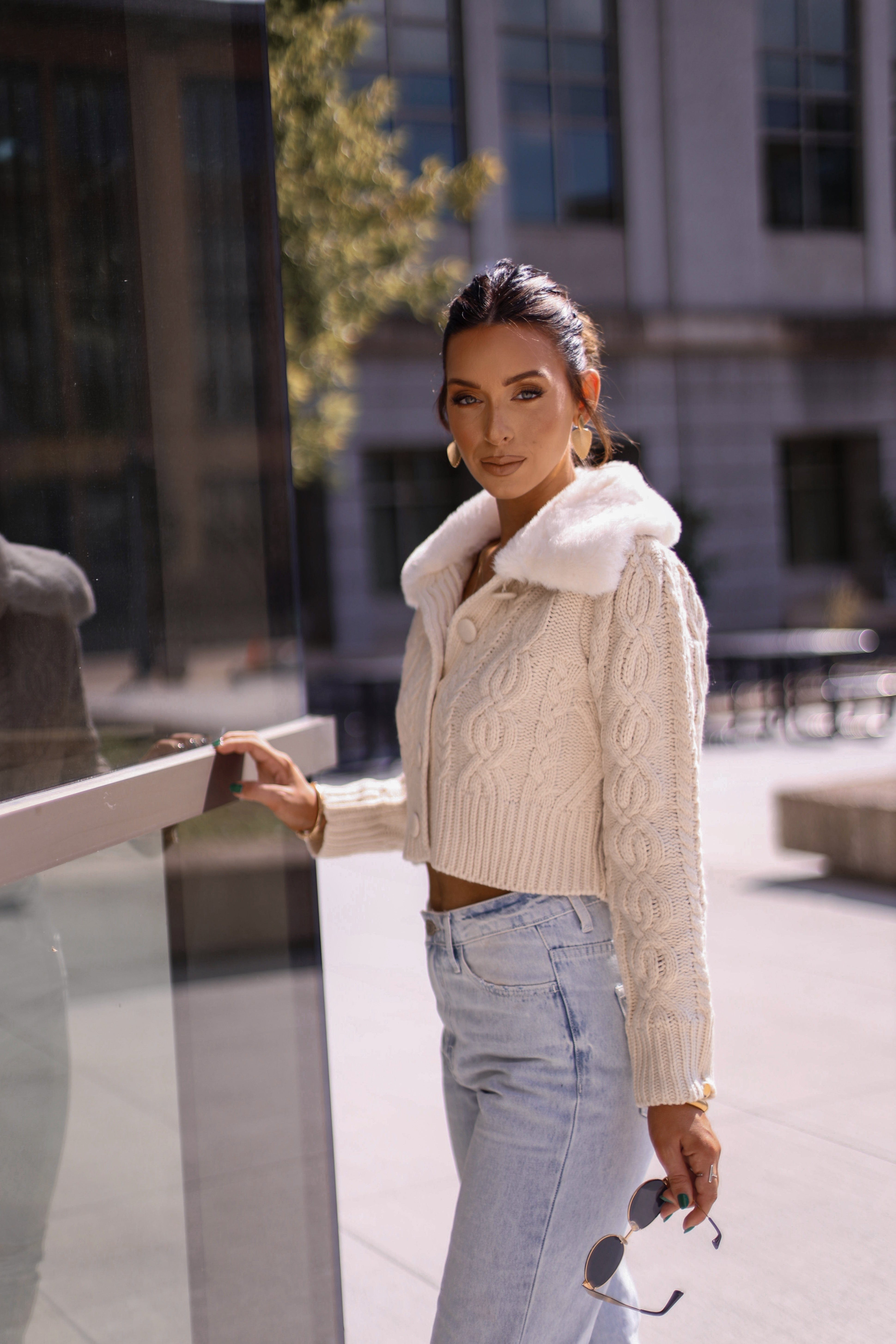 s1696t  cropped cardigan w/ faux fur collar Sofie The Label