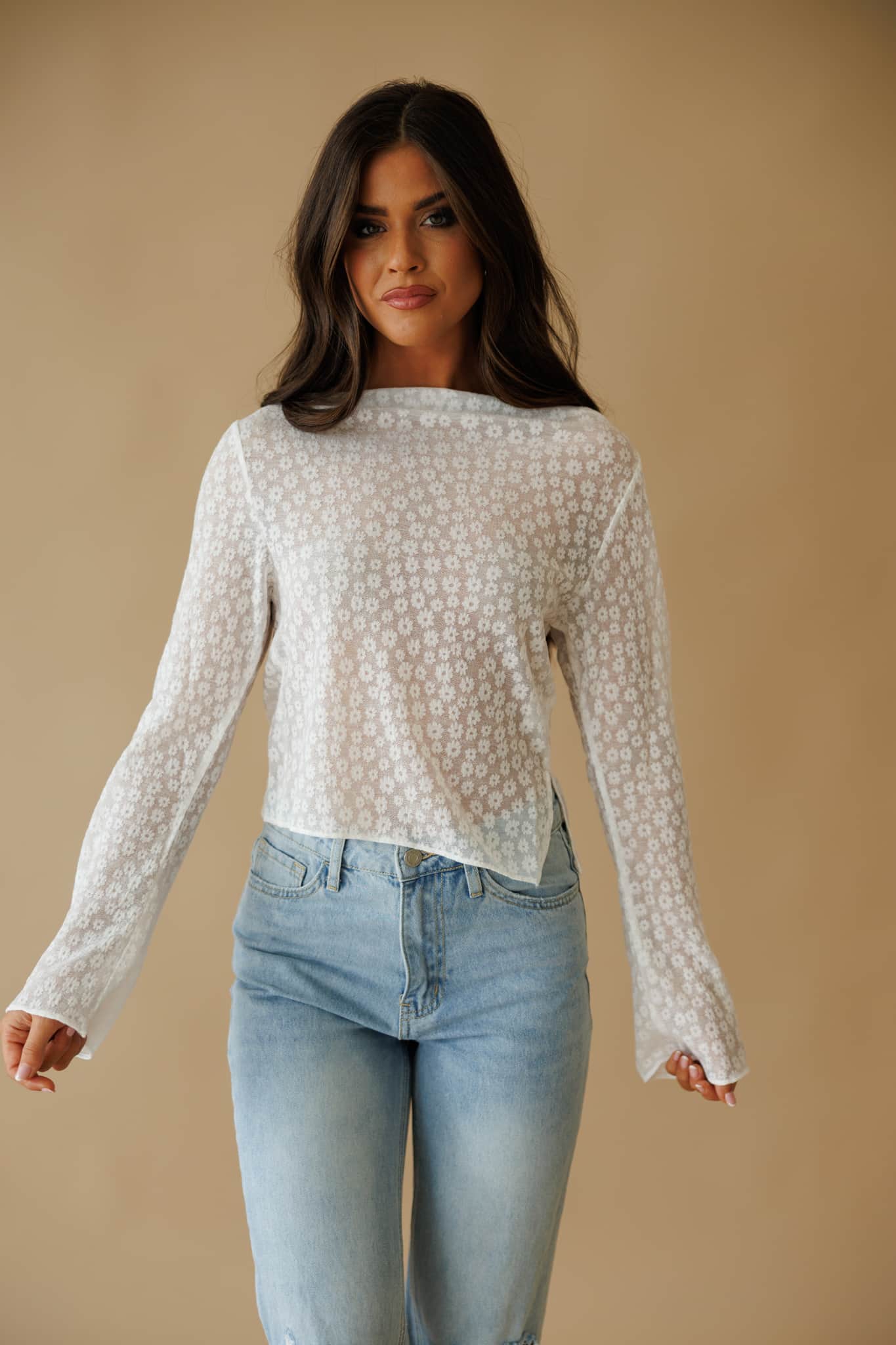 Sheer Floral Boatneck Top