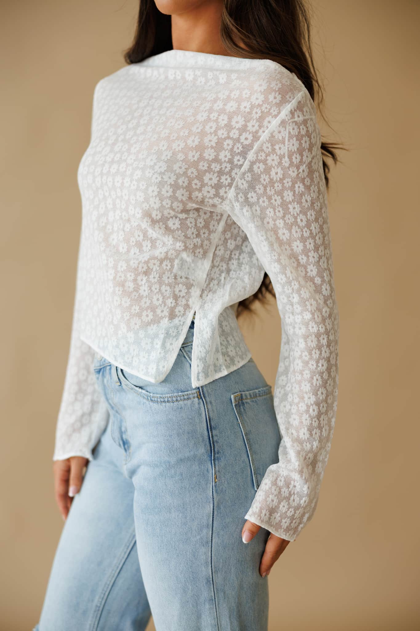 Sheer Floral Boatneck Top