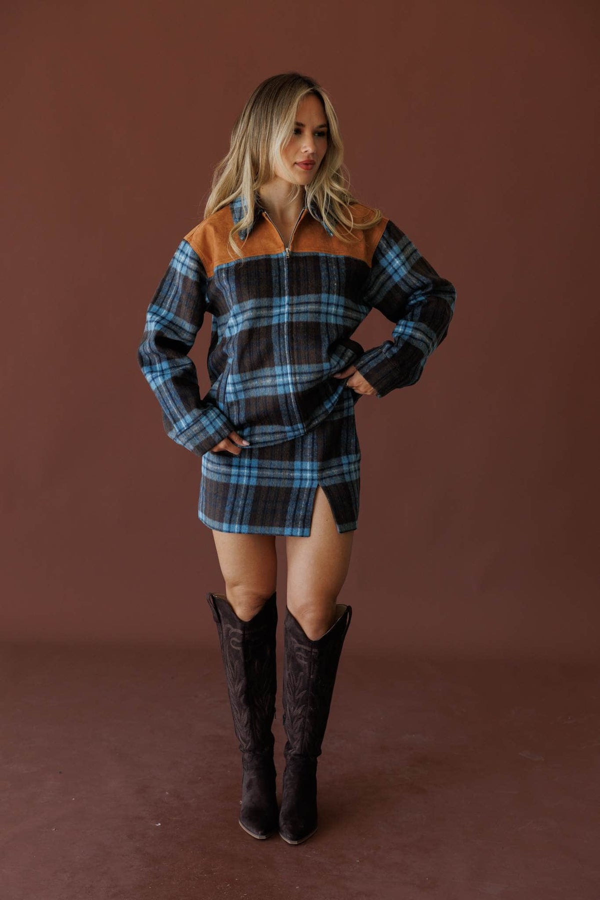 Blue plaid mini skirt