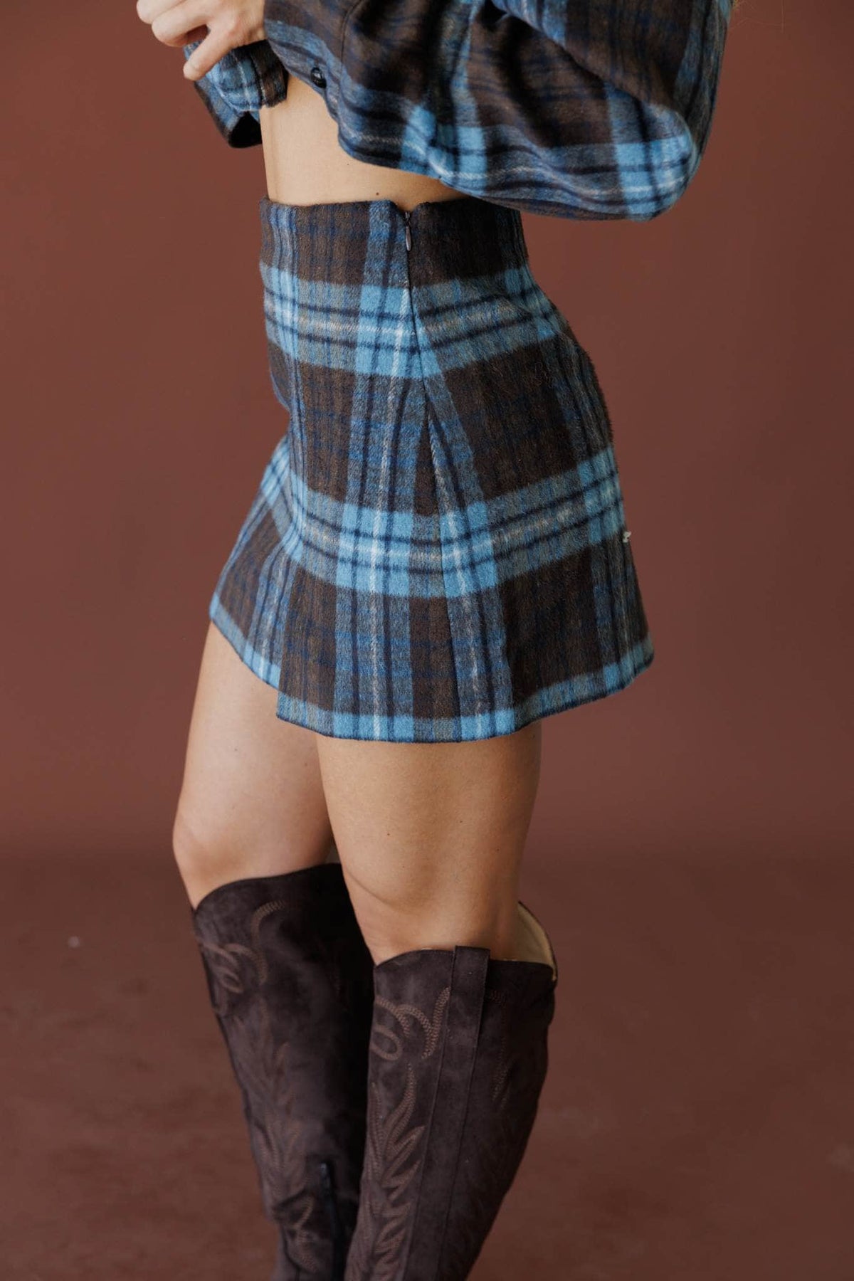 Blue plaid mini skirt