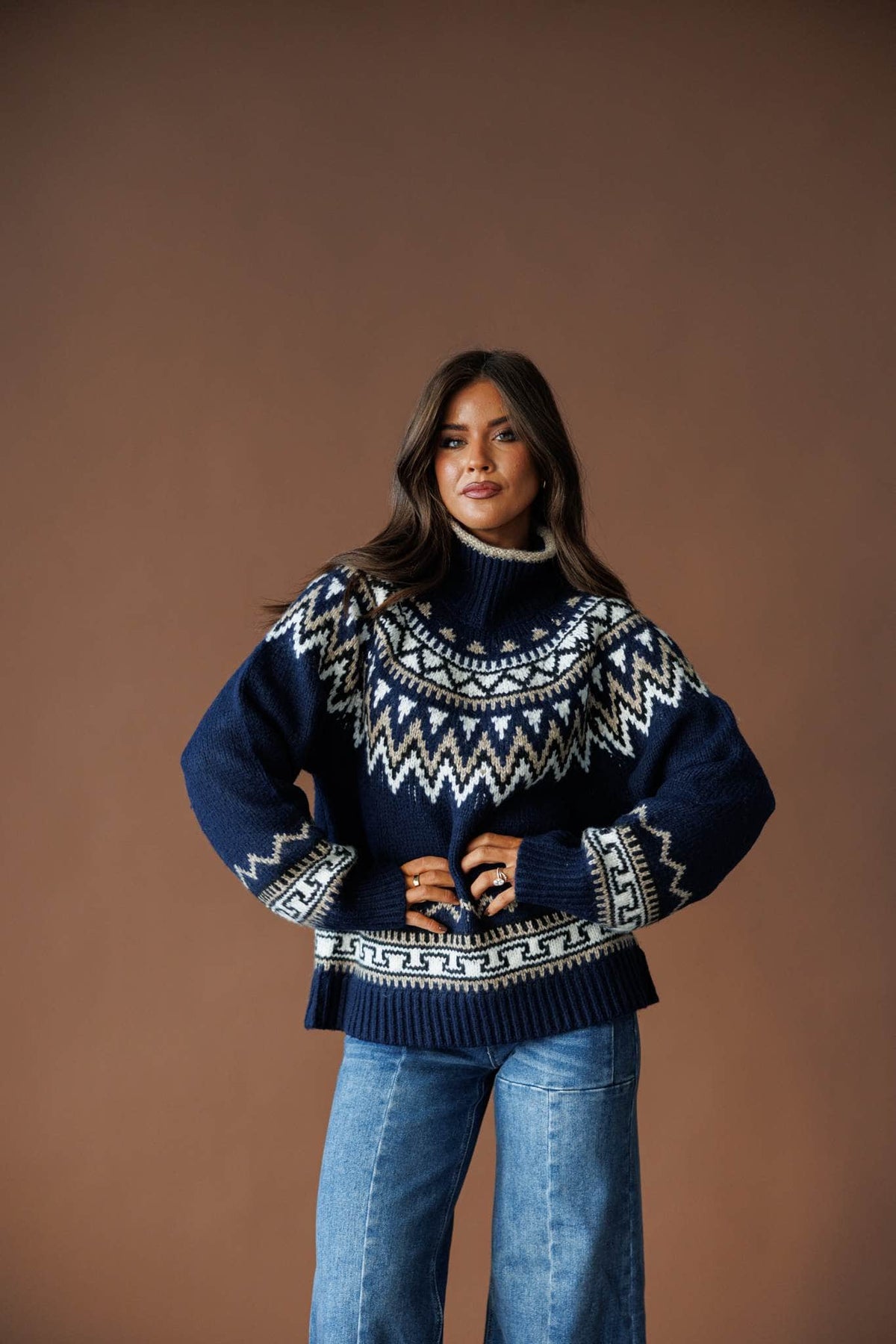Fair Isle patterned sweater, front view
