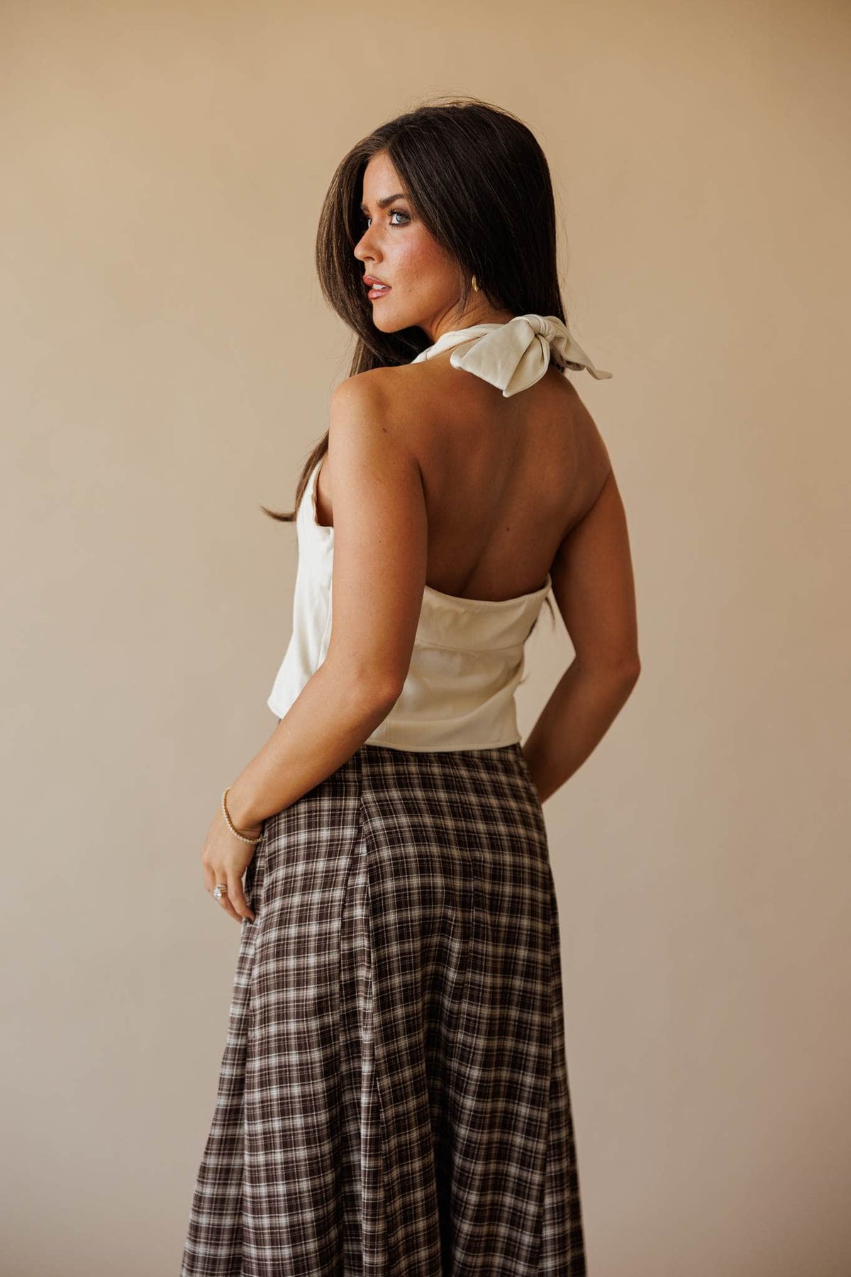 Ivory satin cowl neck top