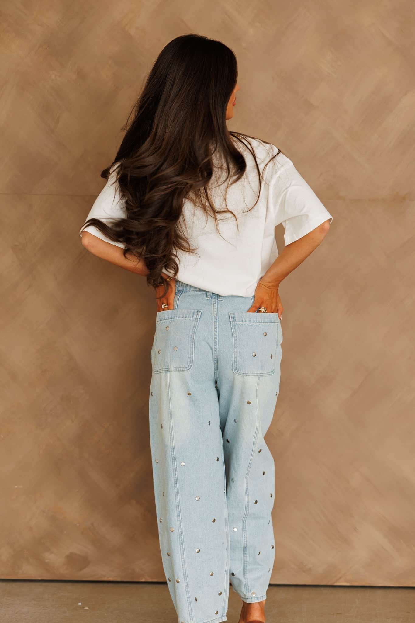 Studded Barrel Denim Pants