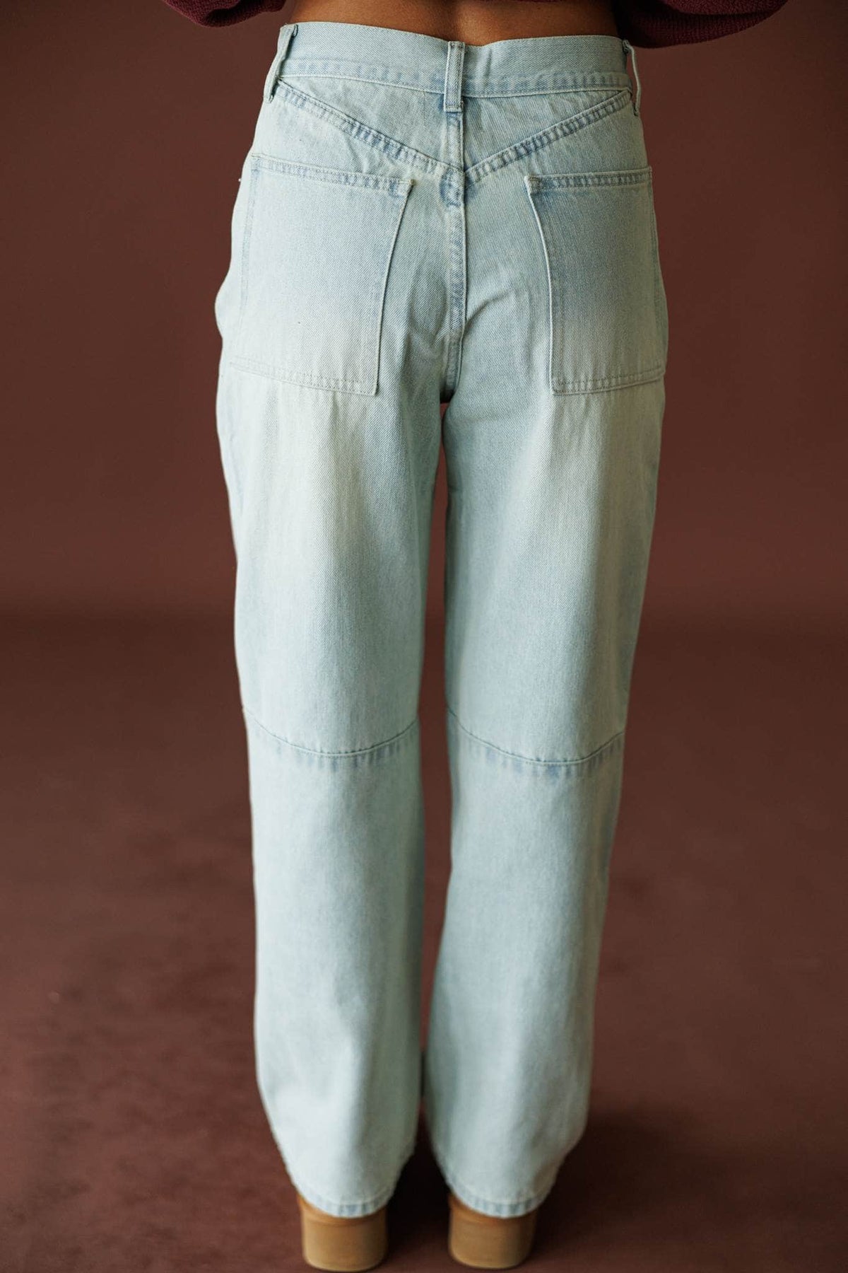 Sunbleached Barrel Jeans in light blue, front view showing the barrel leg light wash jeans