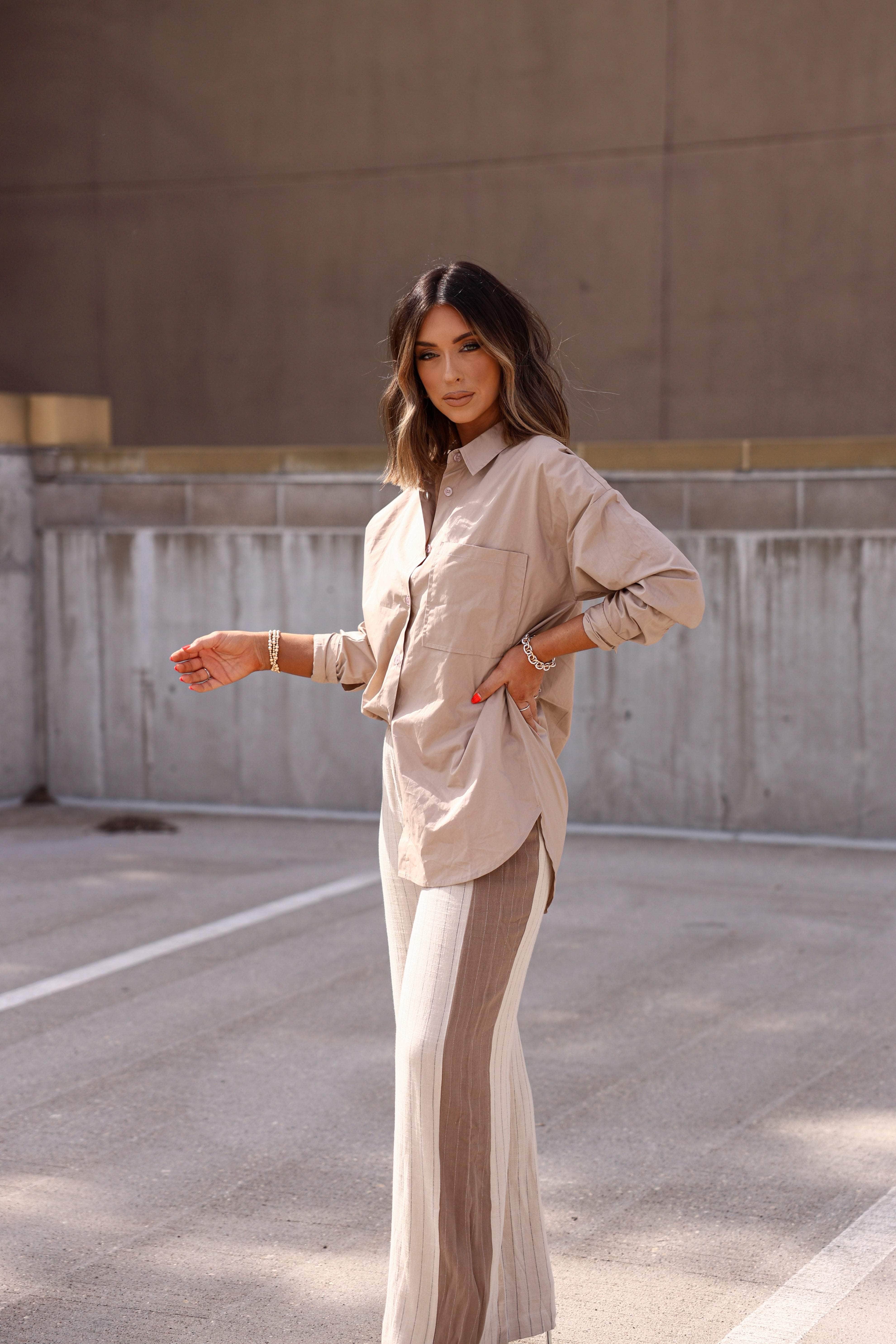 Taupe Poplin Button Down