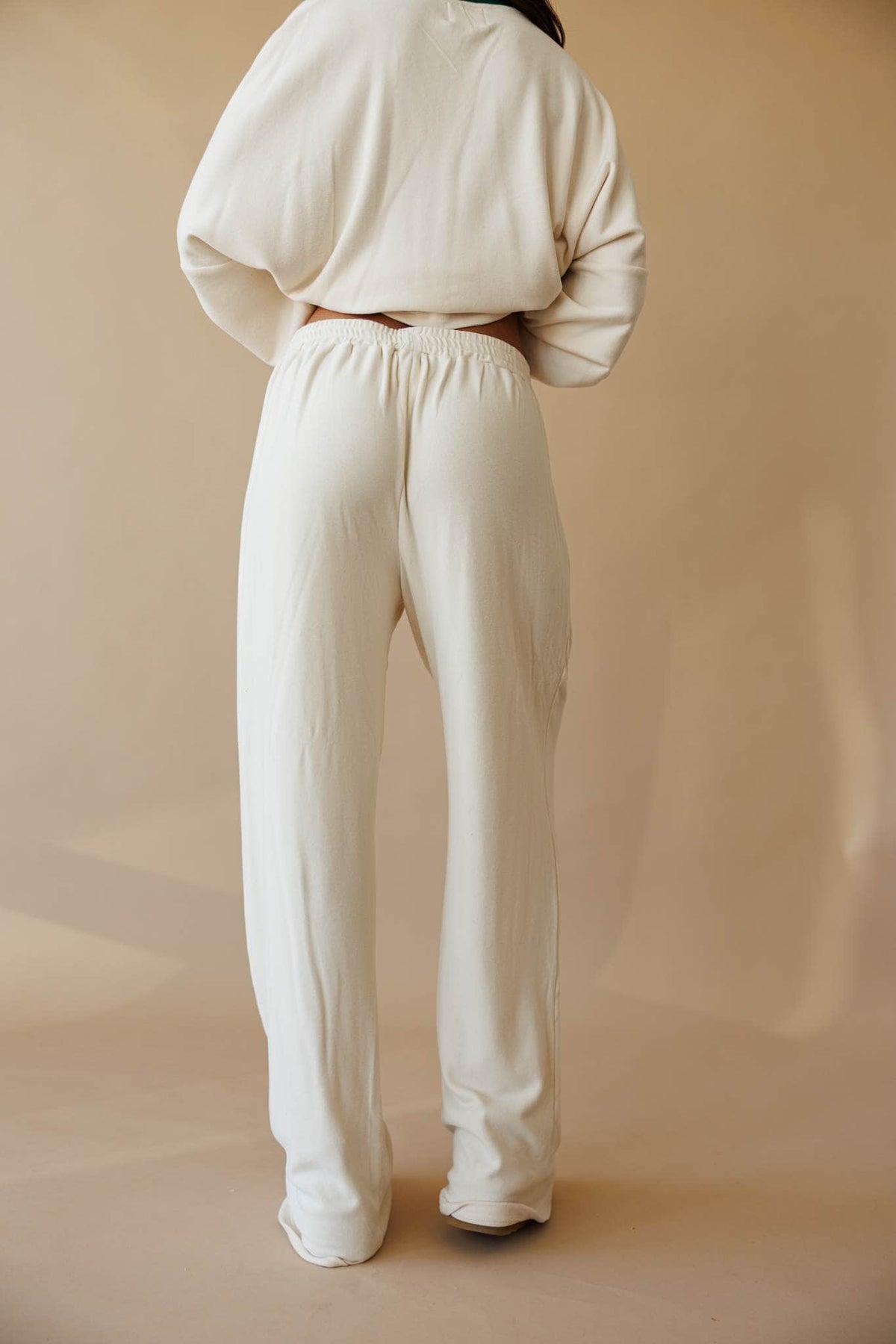 Cream brushed knit wide leg pants