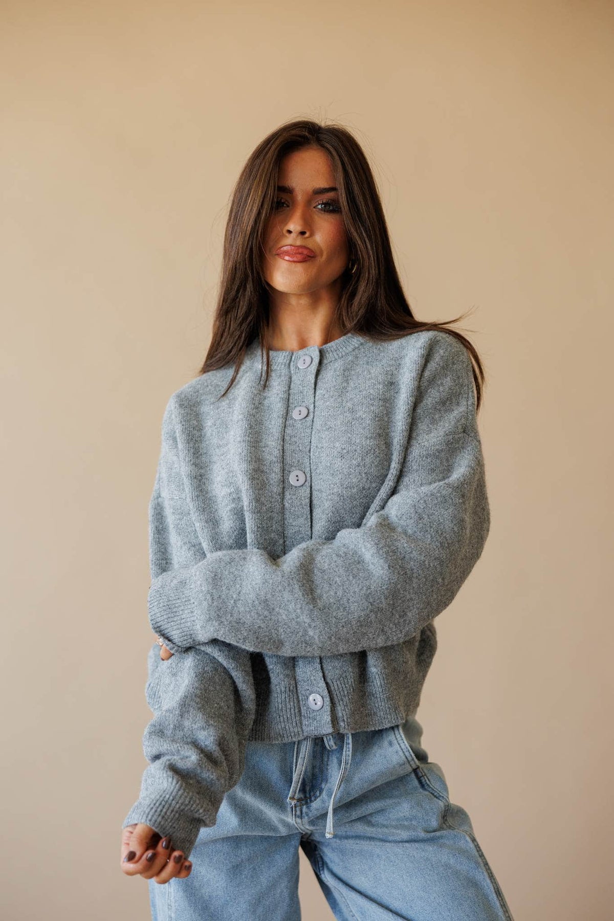 Forest green button front cardigan