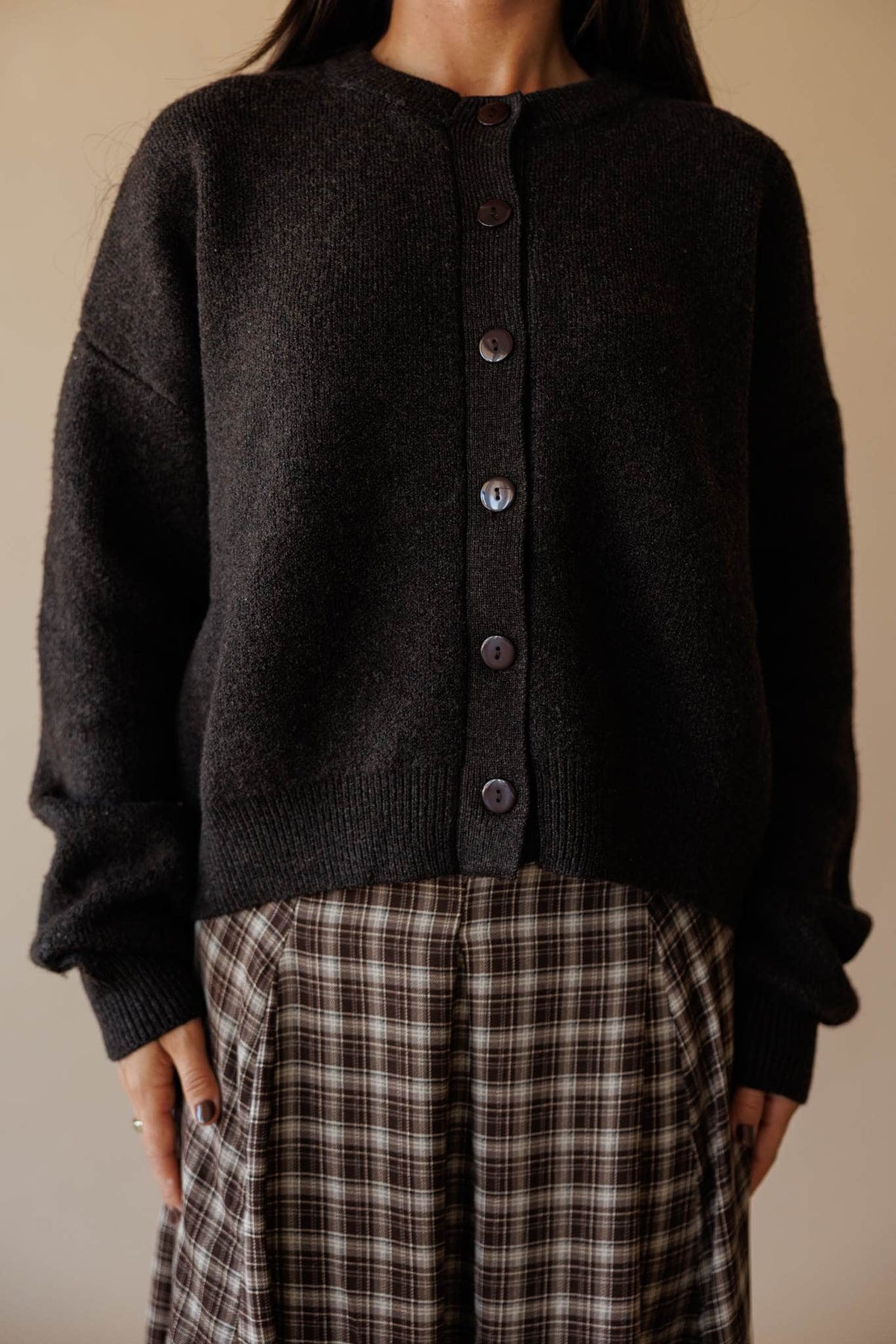 Forest green button front cardigan