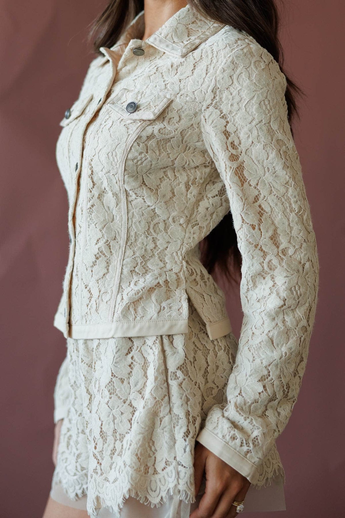 Cream lace button front jacket