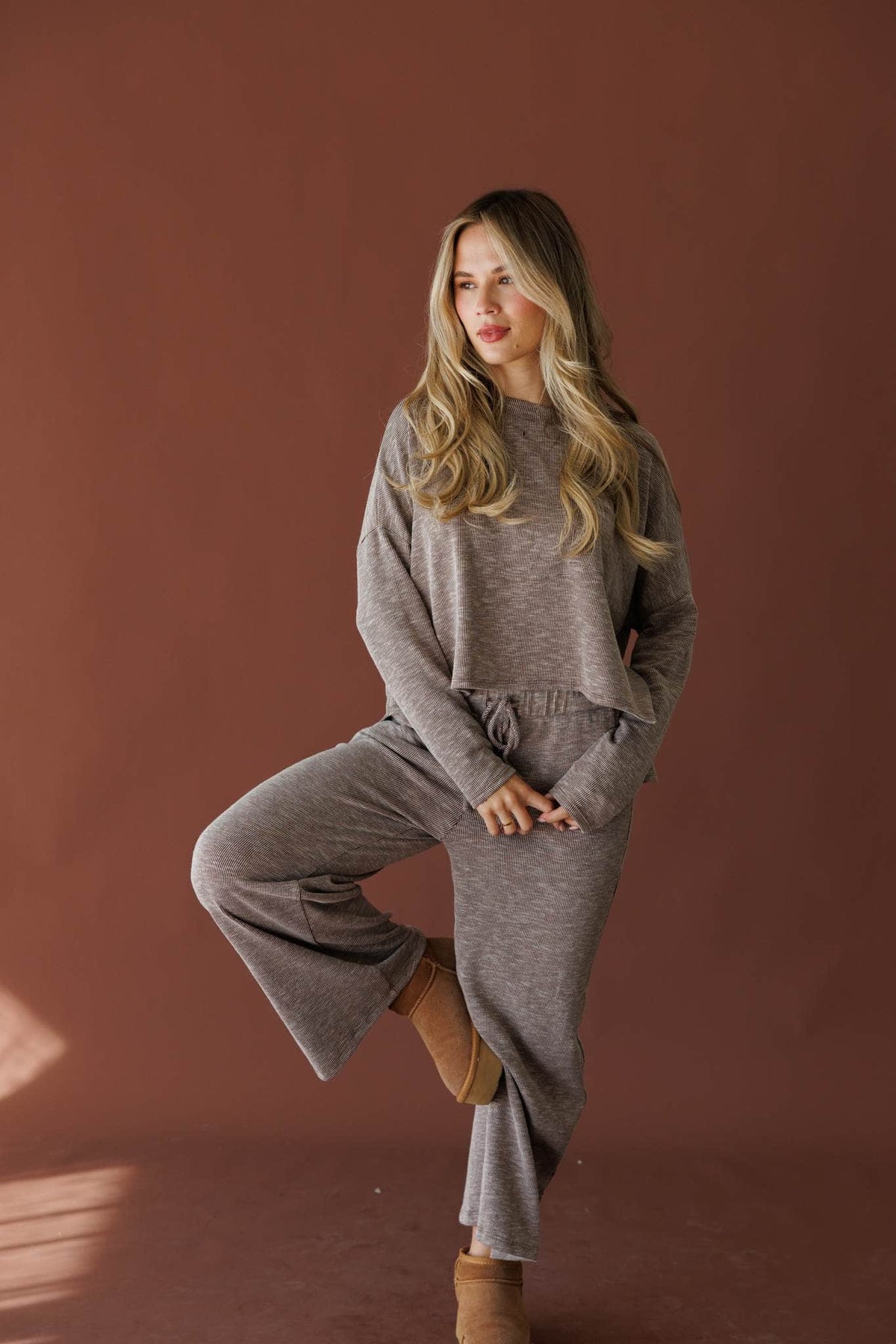 Grey knit wide leg pants